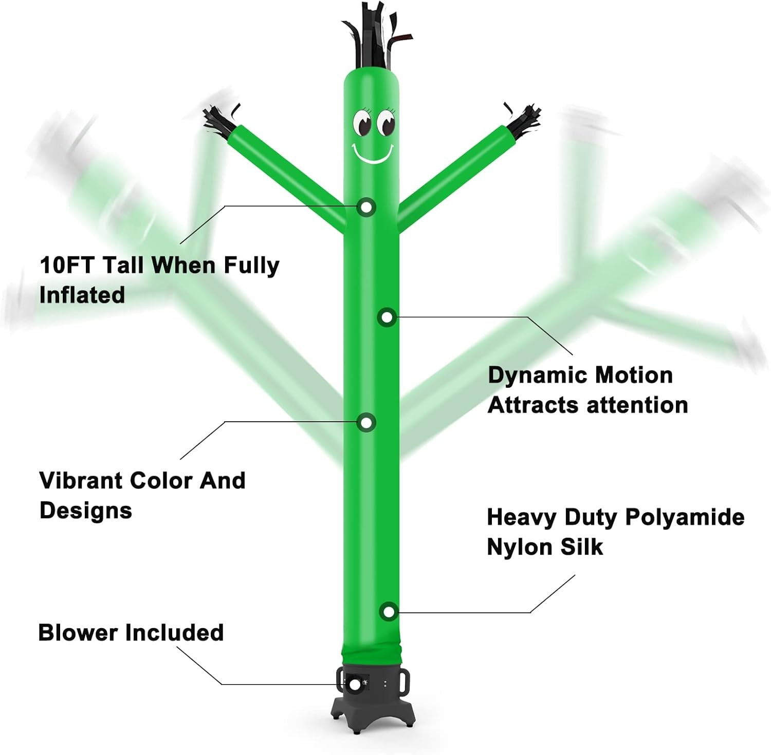 10ft Air Sky Puppet Dancing Dancer with 1/2HP Blower Complete Set, (Green)