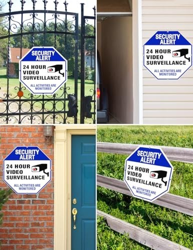 Video surveillance sign, 4-pack security camera signs, reflective