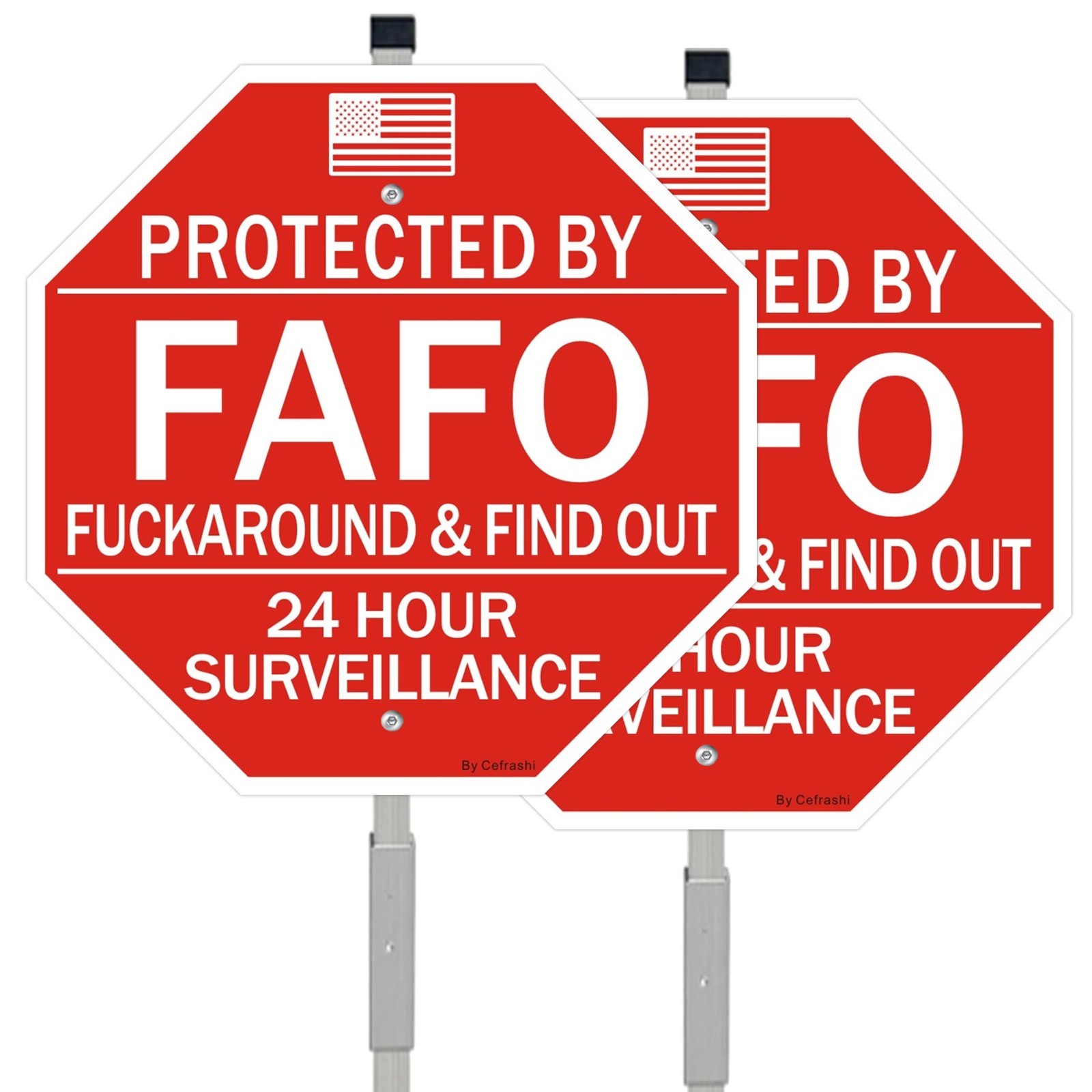 2 Pack Reflective Home Security Signs with 36″ Metal Stakes – Waterproof, UV Pro