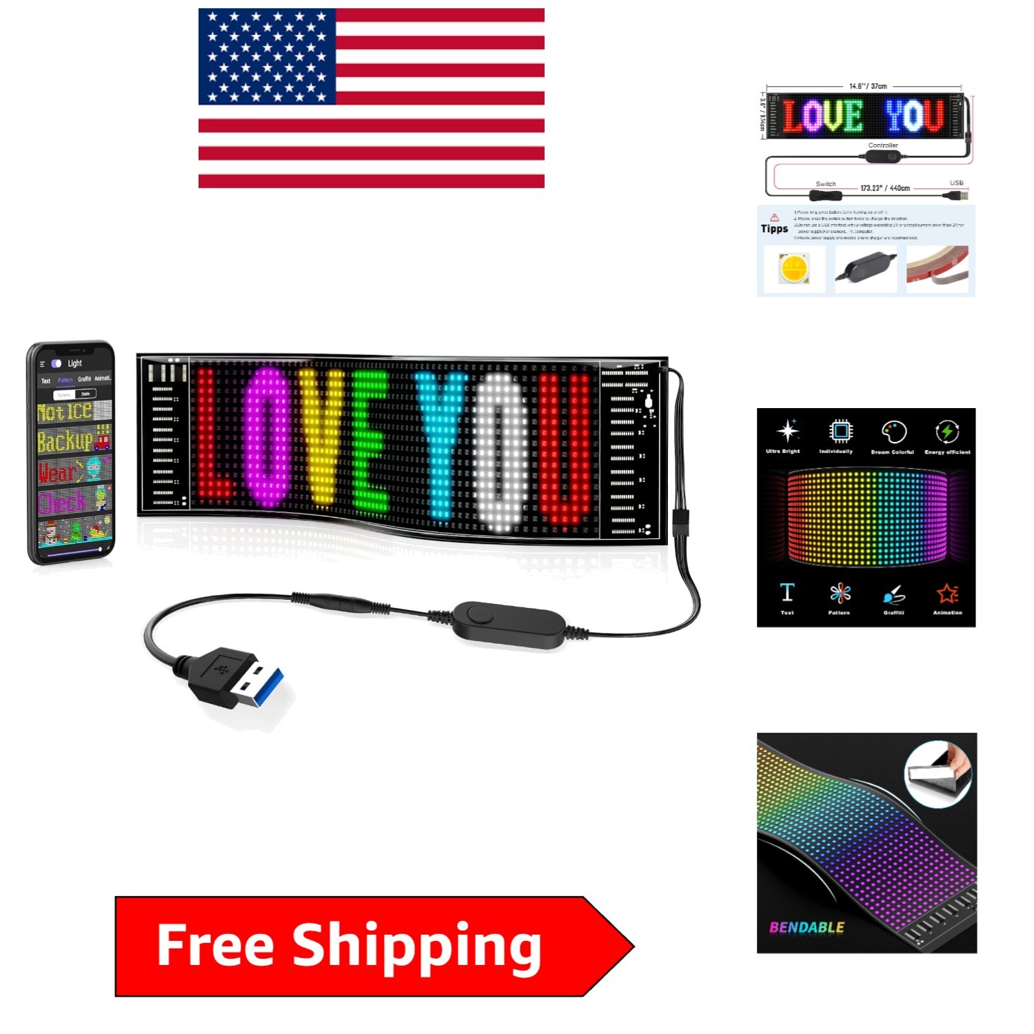 15”x4” RGB LED Sign with App Control – Waterproof for Indoor & Outdoor Use