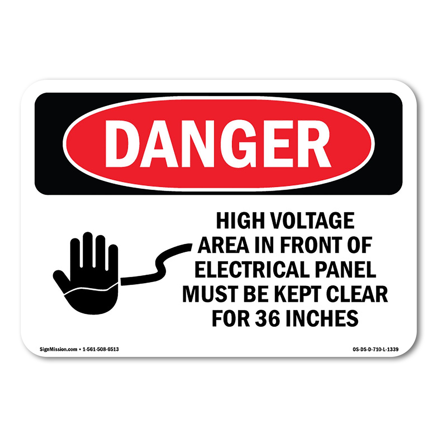 High Voltage Area Electrical Panel 36 Inches ANSI Danger Sign Metal Plastic