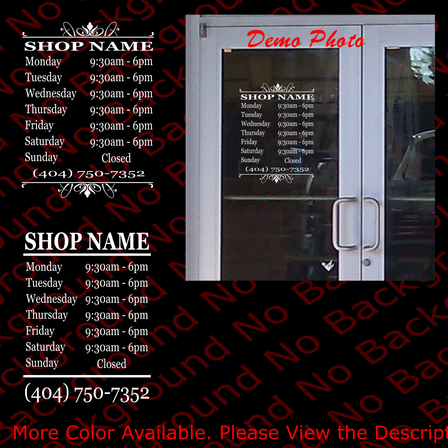 Custom Store Shop Name BUSINESS Open Hours Vinyl Window Decal Sign Door BS015