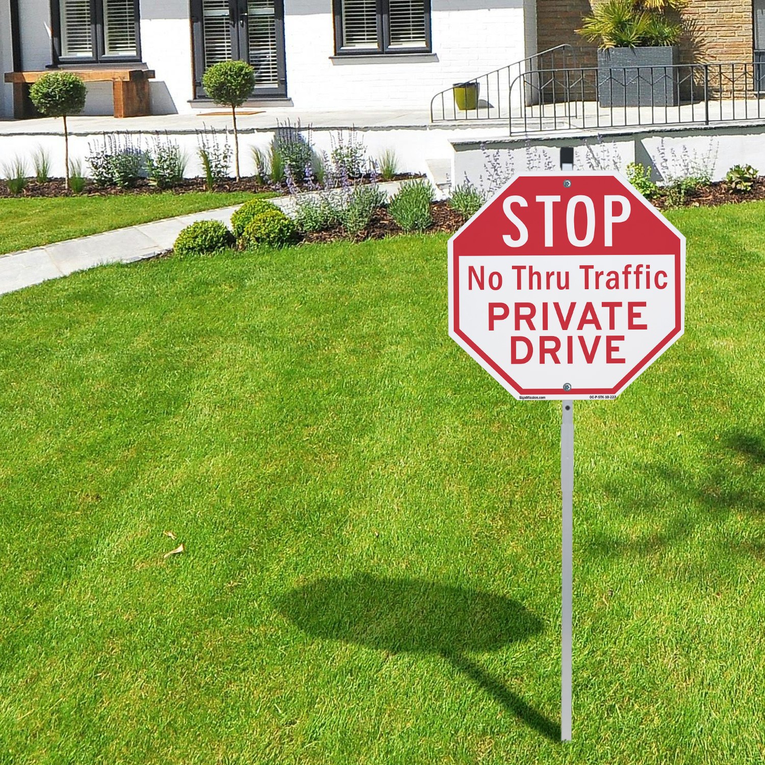 Stop No Thru Traffic Private Driv Octagon Sign With Stake Weather Resistant