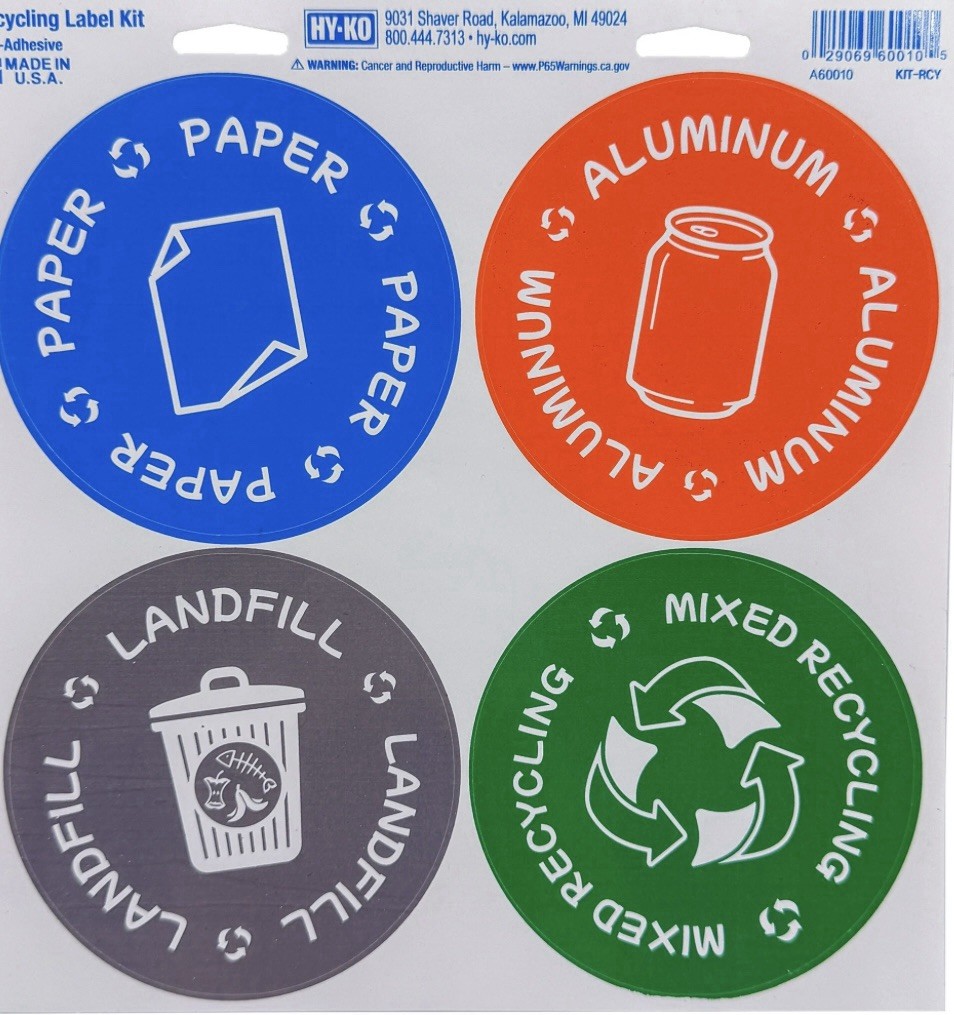2 HY-Ko Brand Recycle Label Kit 4 pack Self Adhesive Vinyl Labels Multi Color