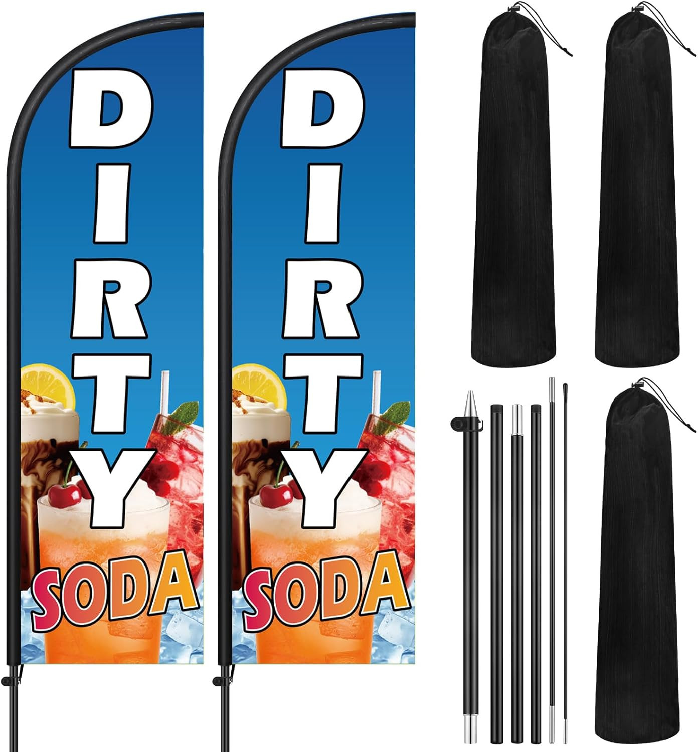 2 Pack Dirty Soda Feather Flag 7 Ft Advertising Swooper Flag Sign Windless Dirty