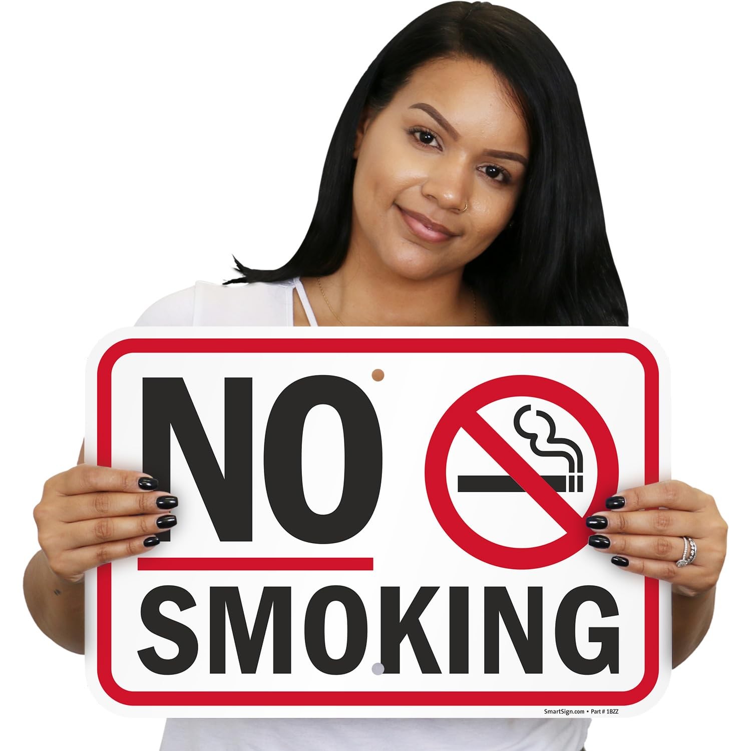 SmartSign 12 x 18 inch “No Smoking” Metal Sign with Symbol, Screen Printed, 63 m