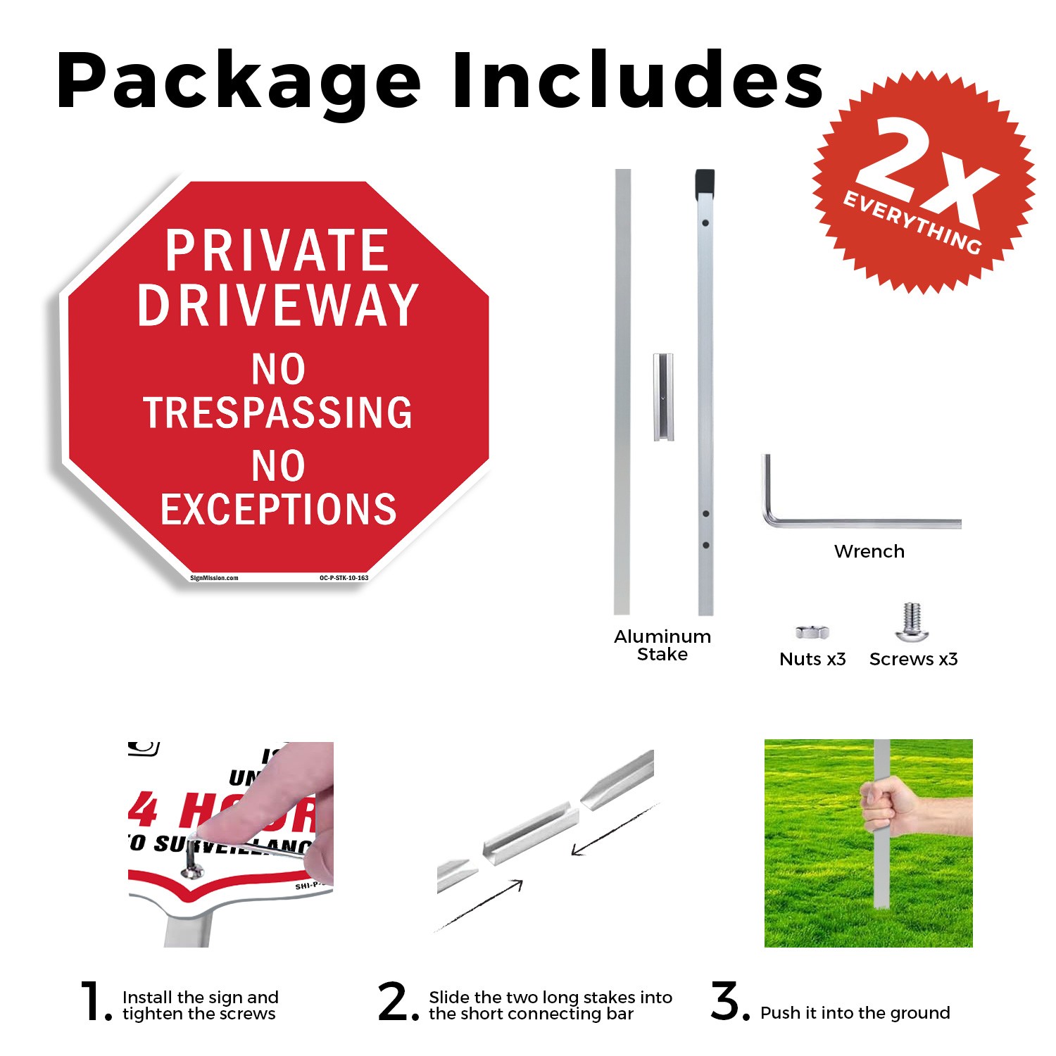 Private Driveway No Trespassing N Octagon Sign With Stake Weather Resistant