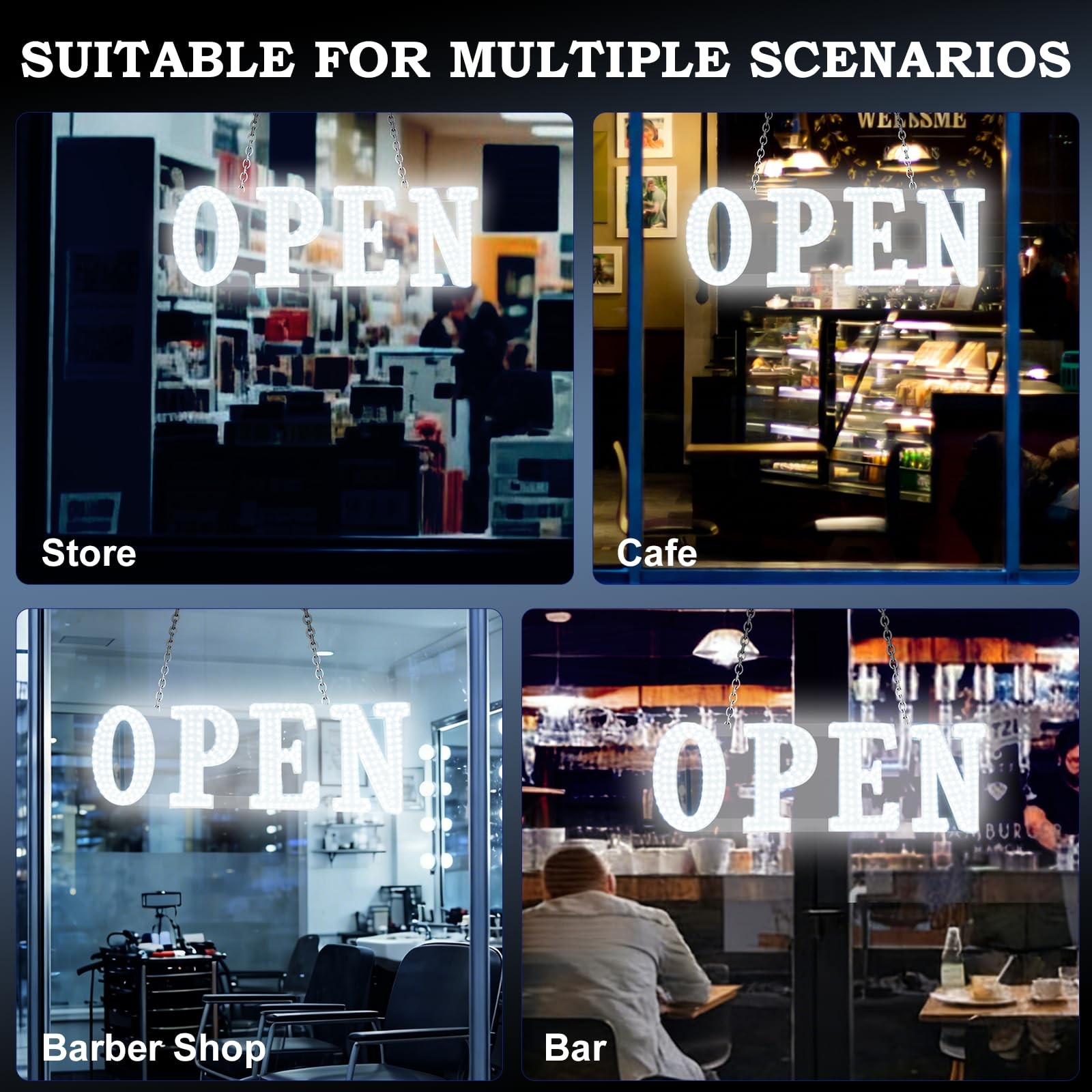 Open Sign for Business 30″X10″ with Timer and Remote Control, 10 Flashing Modes