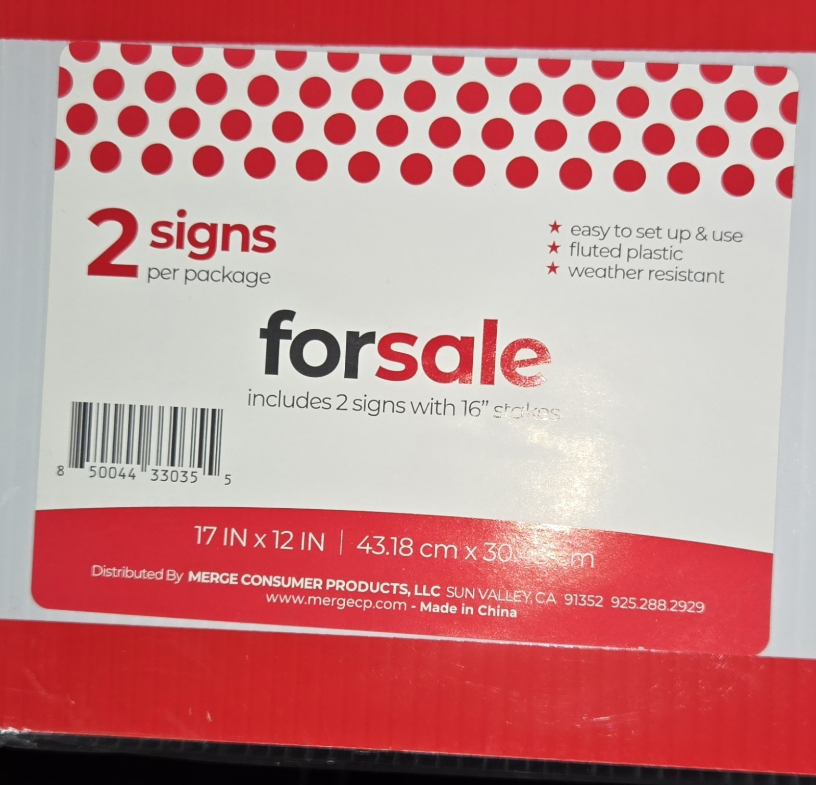 4 For Sale Yard Signs + Stakes, Red, White, Bold, 2 Signs Per Pack= 8 Total Sign
