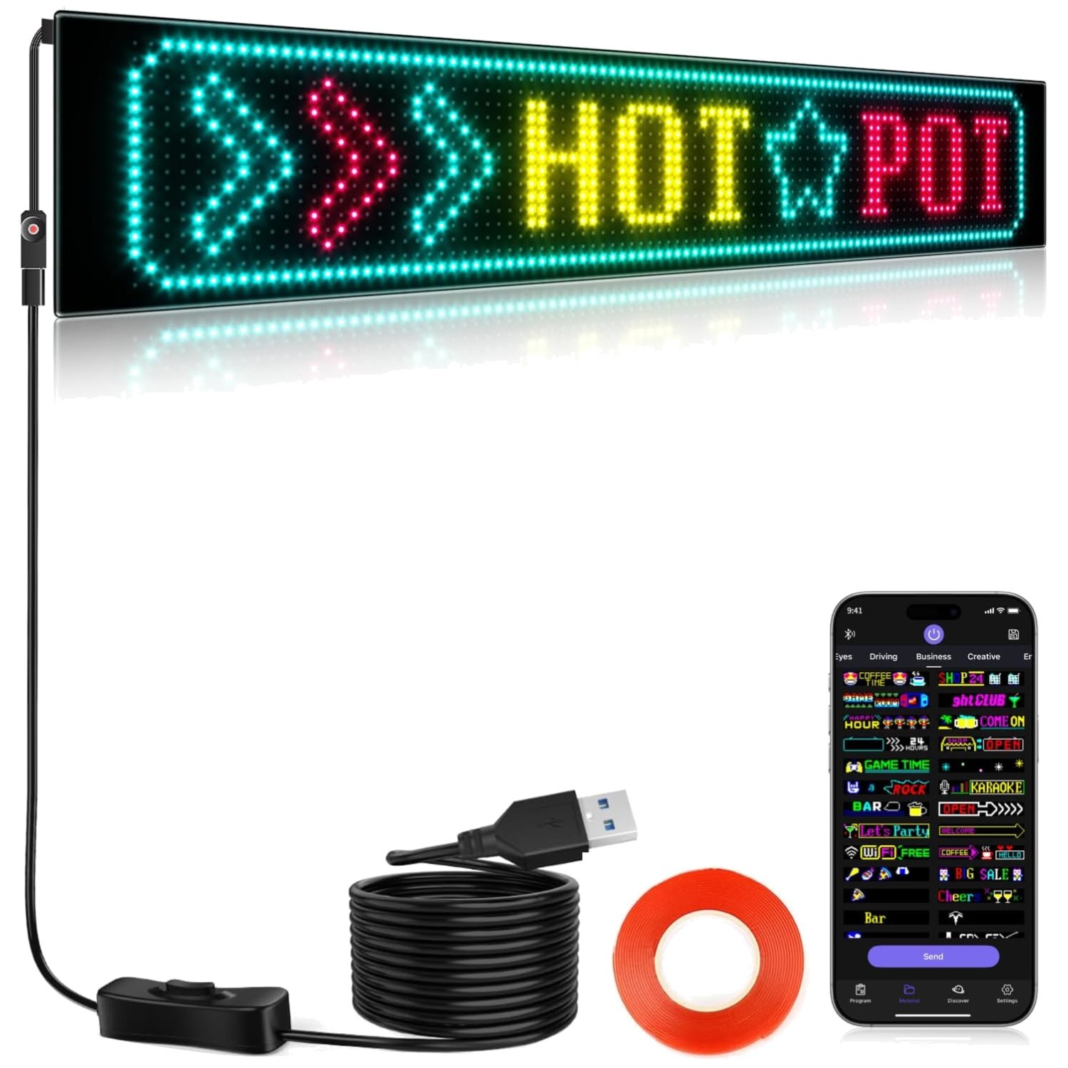 Portable LED Sign, Bluetooth App Control, 27″x5″ Display