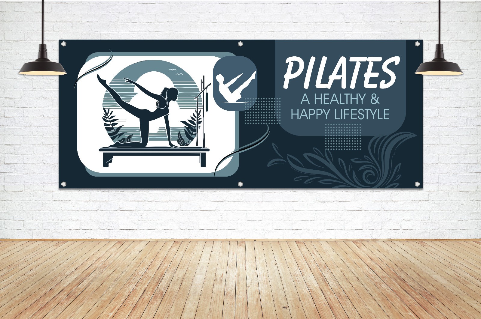 PILATES A Healthy Happy Lifestyle Generic Vinyl Banner Sign Studio Gym Display