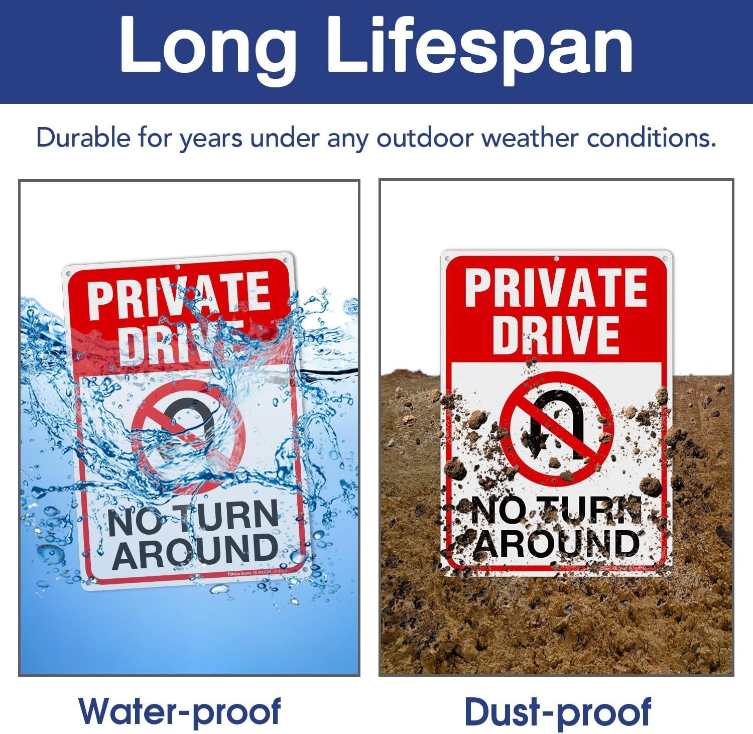Driveway Sign No Turn Around Reflective Aluminum Outdoor Indoor 14×10 In 2 Pack
