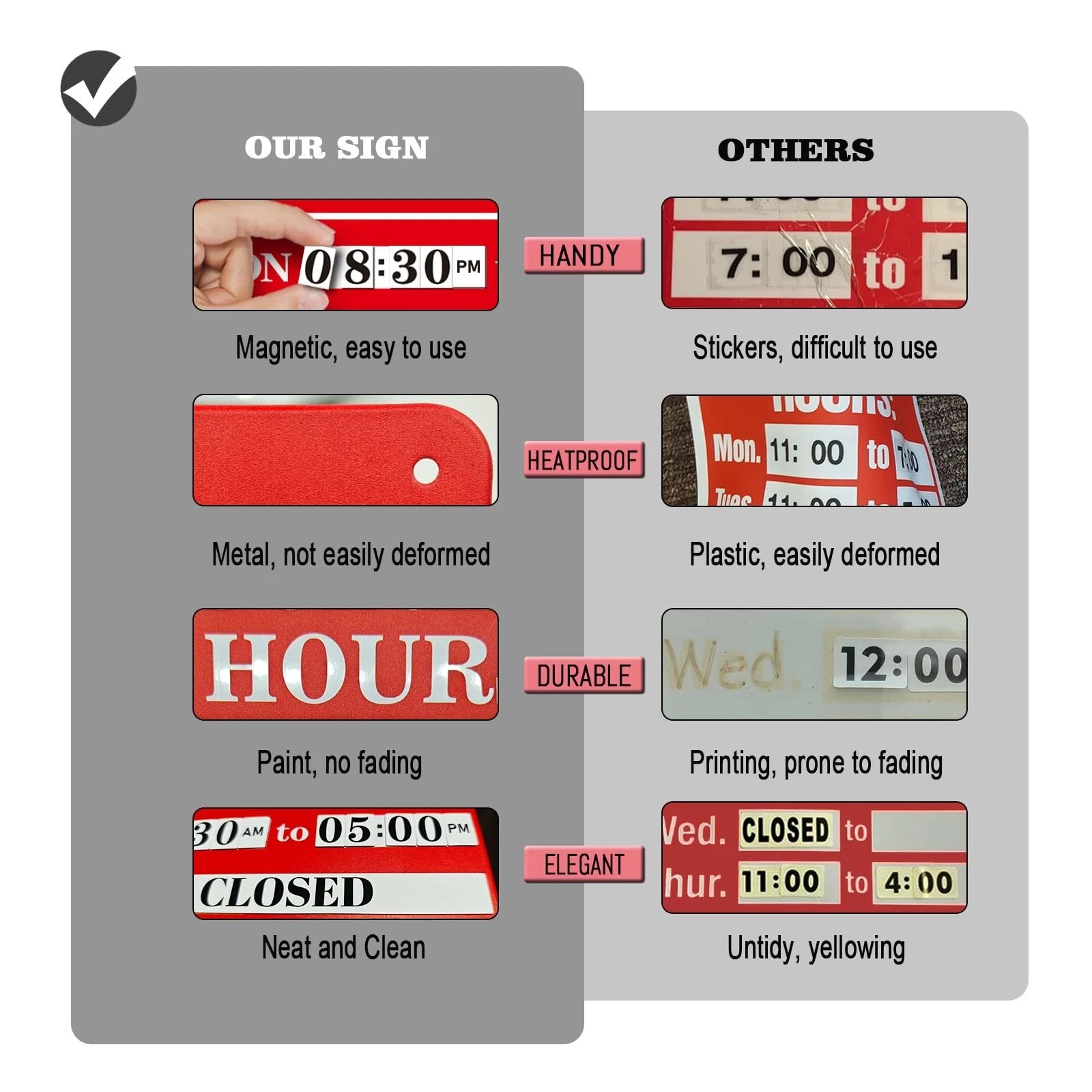 Magnetic Changeable Business Hours Sign with Double Sided 12*8in&8*4in, black