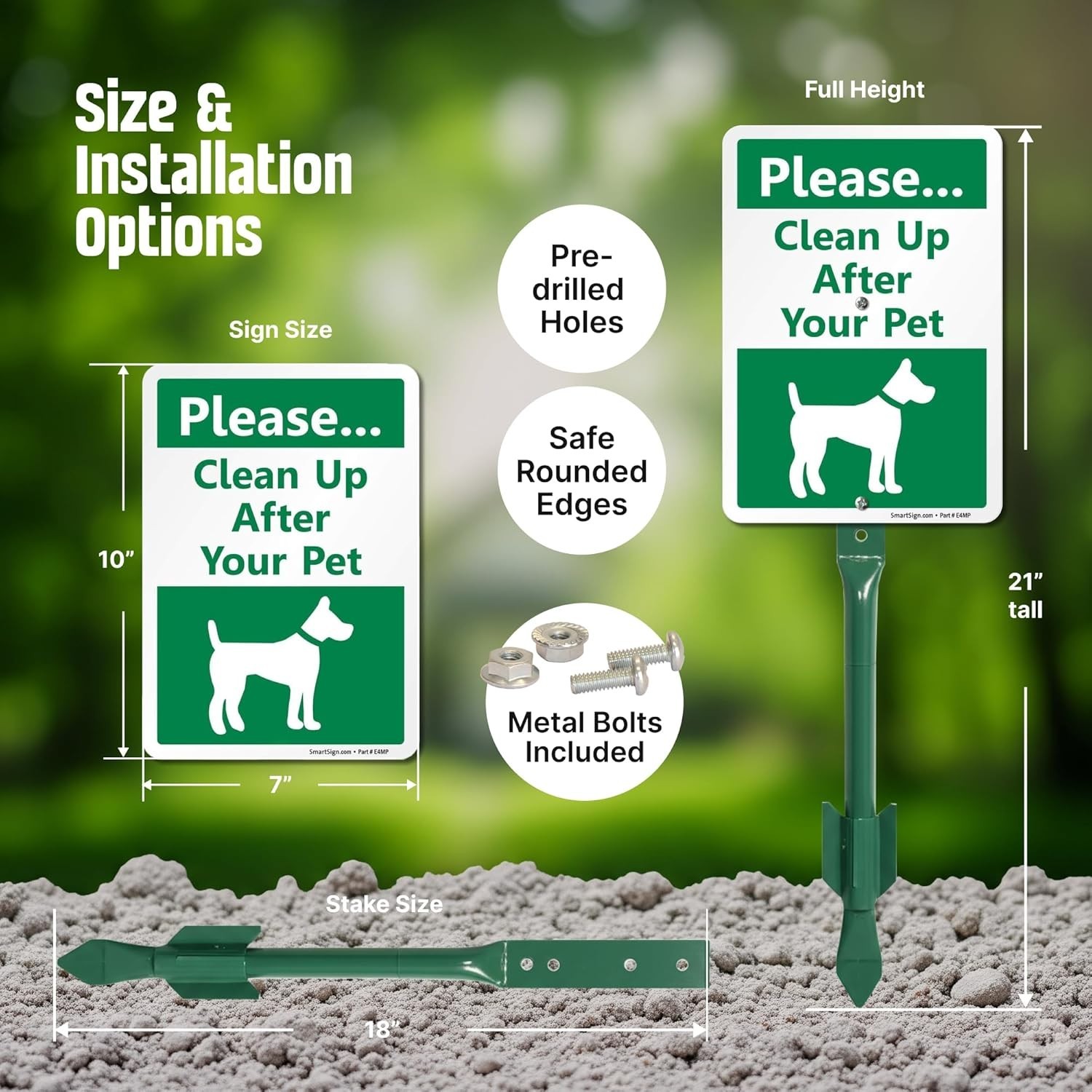 Weather-Proof 10 x 7 Inch Dog Poop Reminder Sign with 18-Inch Stake Included