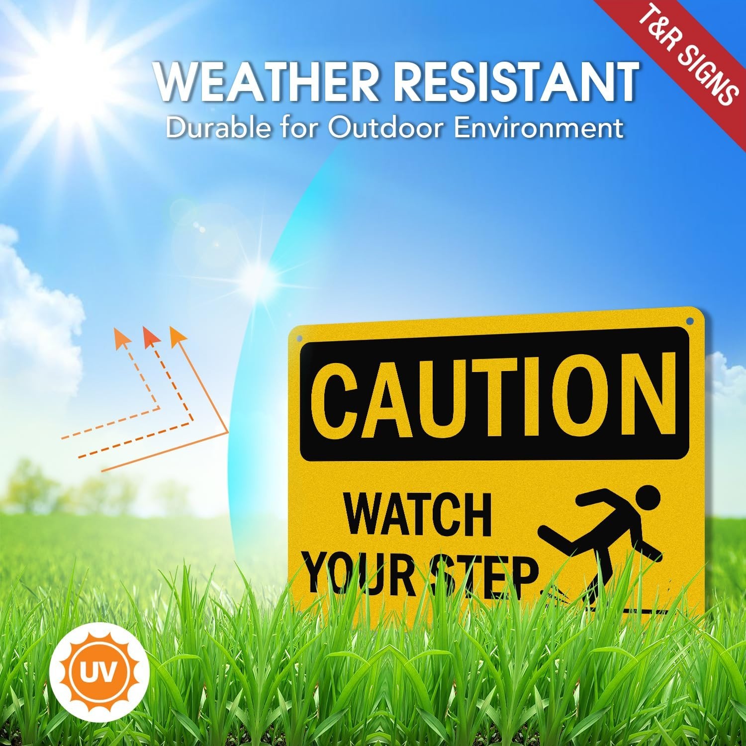 10 x 7 Inch Waterproof Caution Watch Your Step Signs – Rust-Free Aluminum Pair