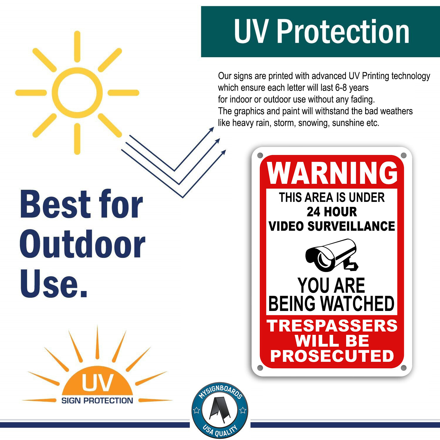 Warning Under 24 Hour Video Surveillance Sign Home Yard Security cctv WATCH 7×11
