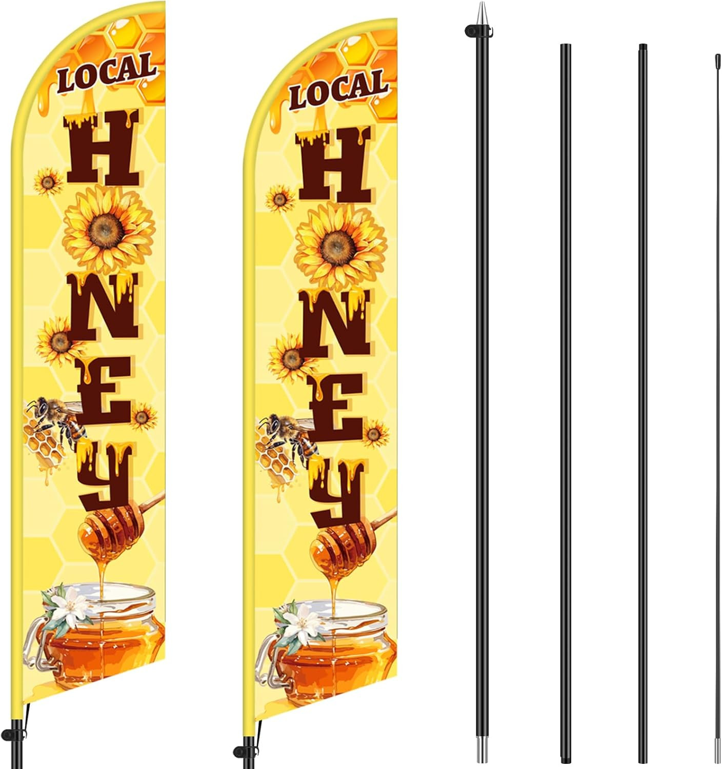 2 Pcs Local Honey Advertising Feather Banner with Flag Pole Kit 12 ft Feather Ba