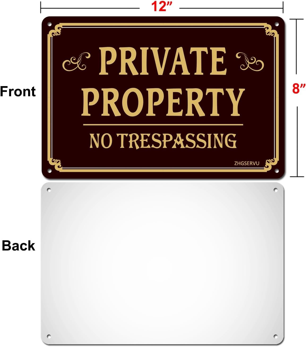 Aluminum No Trespassing Signs 2-Pack, 12 x 8 Inches, Brown, Reflective, Autho…
