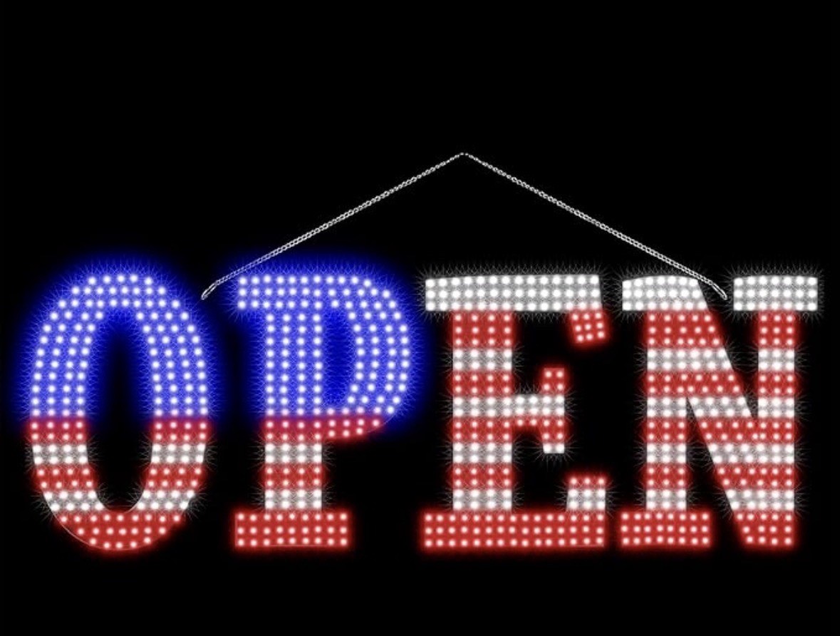 40″x14″Bright Large LED Open Sign for Business with Hanging InstallationU.S.flag
