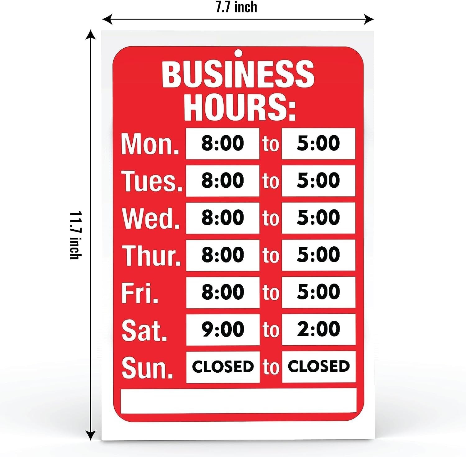 PVC Business Hours Sign for Glass Door – Customizable Display, 11.7 x 7.7 Inch