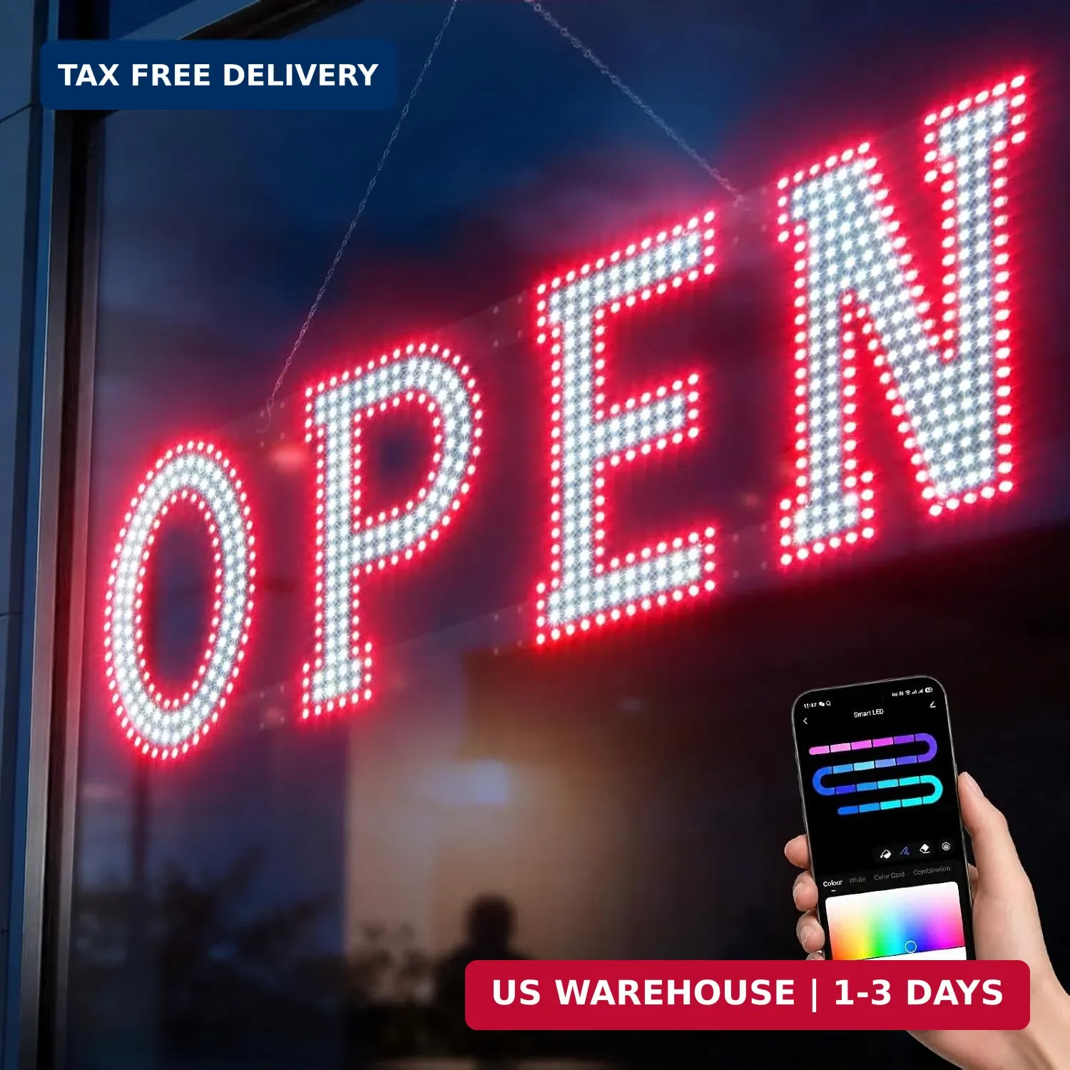 40 x 12 Inch LED Open Sign for Business – Timer via Remote & BT APP Control, Ult