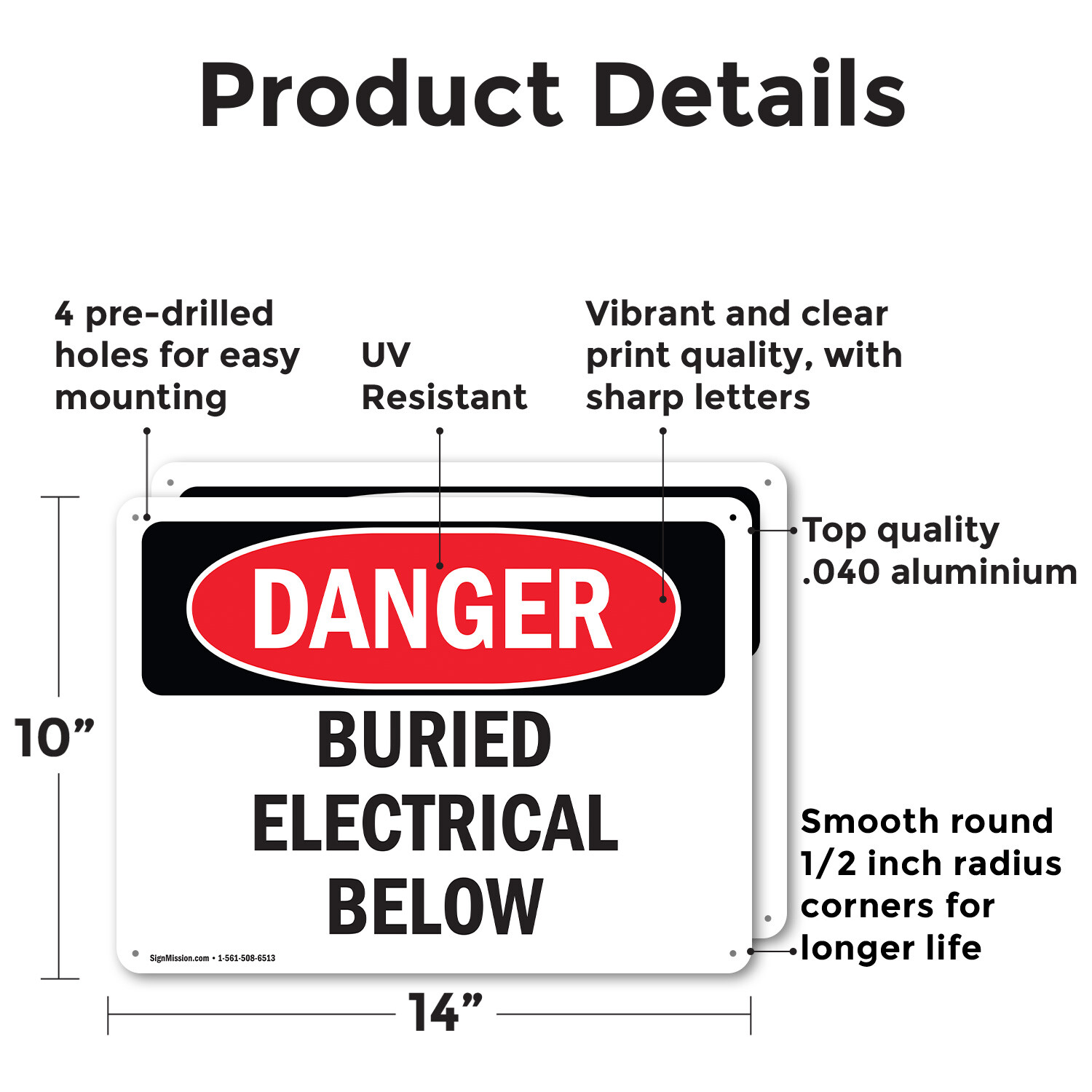 (2 Pack) Buried Electrical Below OSHA Danger Sign Decal Metal Plastic