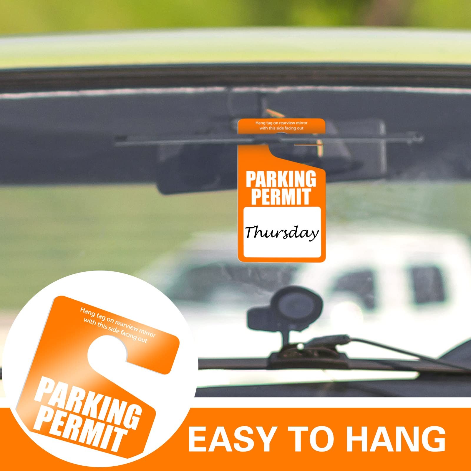 100 Pack Parking Permit Hang Tags Plastic 2.99 x 5 inch, Orange