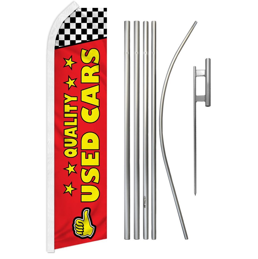“QUALITY USED CARS” Advertising Super Flag & Pole Kit auto dealership rd