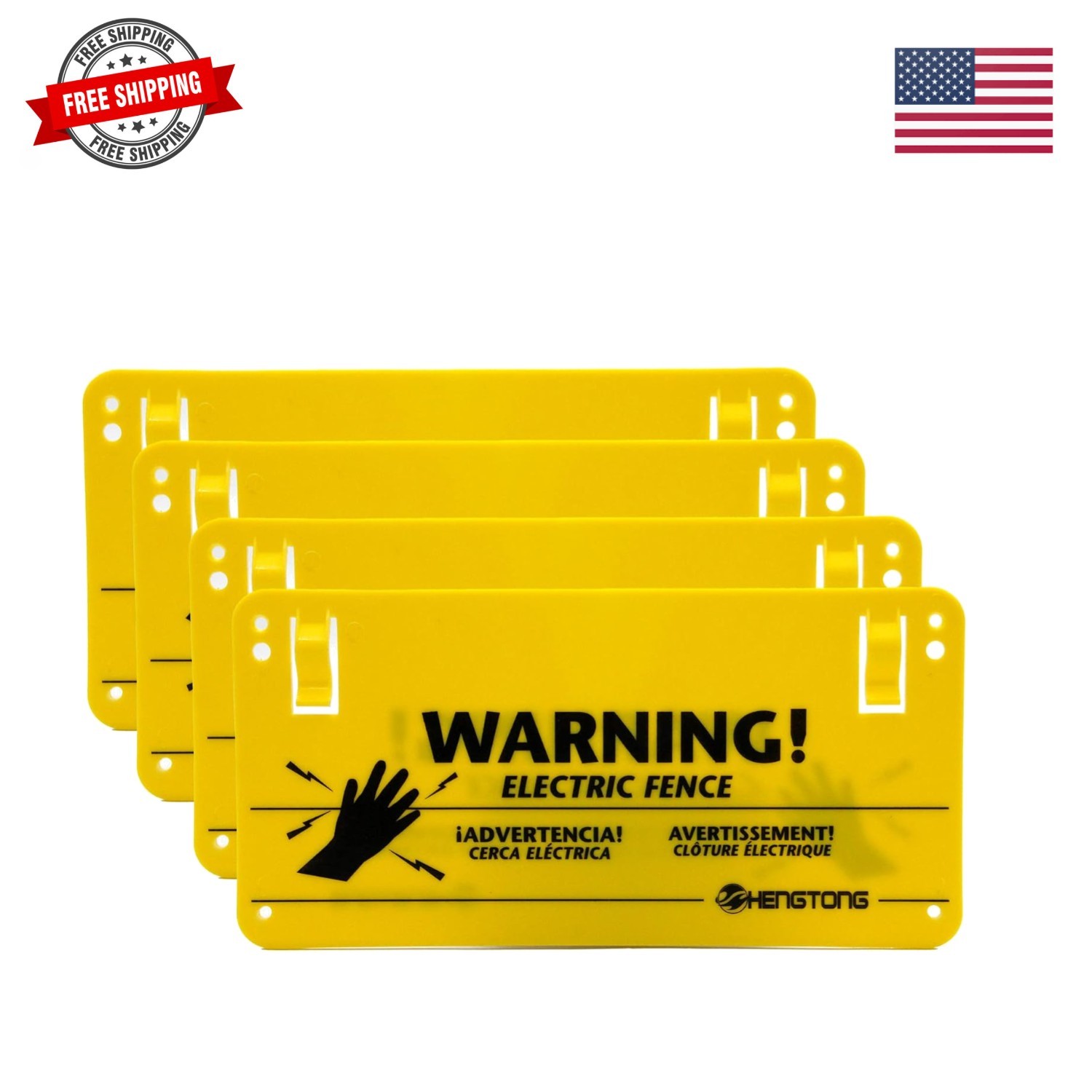 Plastic Electric Fence Warning Signs 4 Pcs 9.5 x 4.7 Inch | Yellow durable sa…