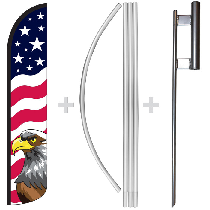 Stars & Bars USA Eagle 15′ Tall Windless Swooper Feather Banner Flag & Pole Kit