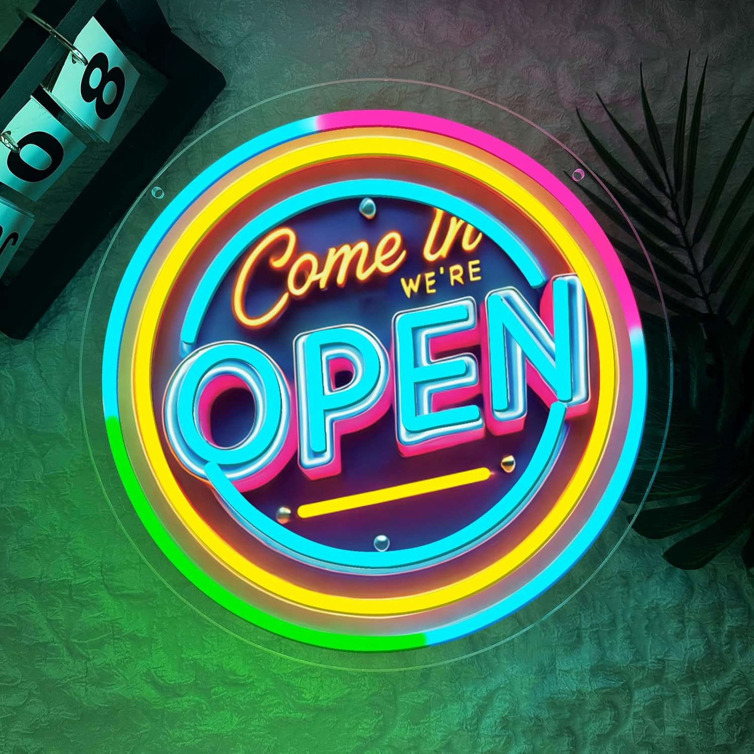 Neon Open Sign for Business, 13 * 13” Colorful Adjustable Brightness Come in We