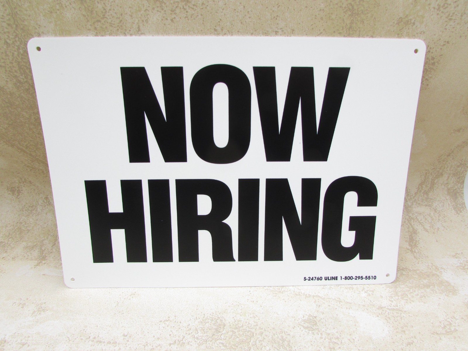 2 PACK “Now Hiring” Sign, Sturdy .055 Thick Plastic, Pre-Drilled Holes 10″ X 7″