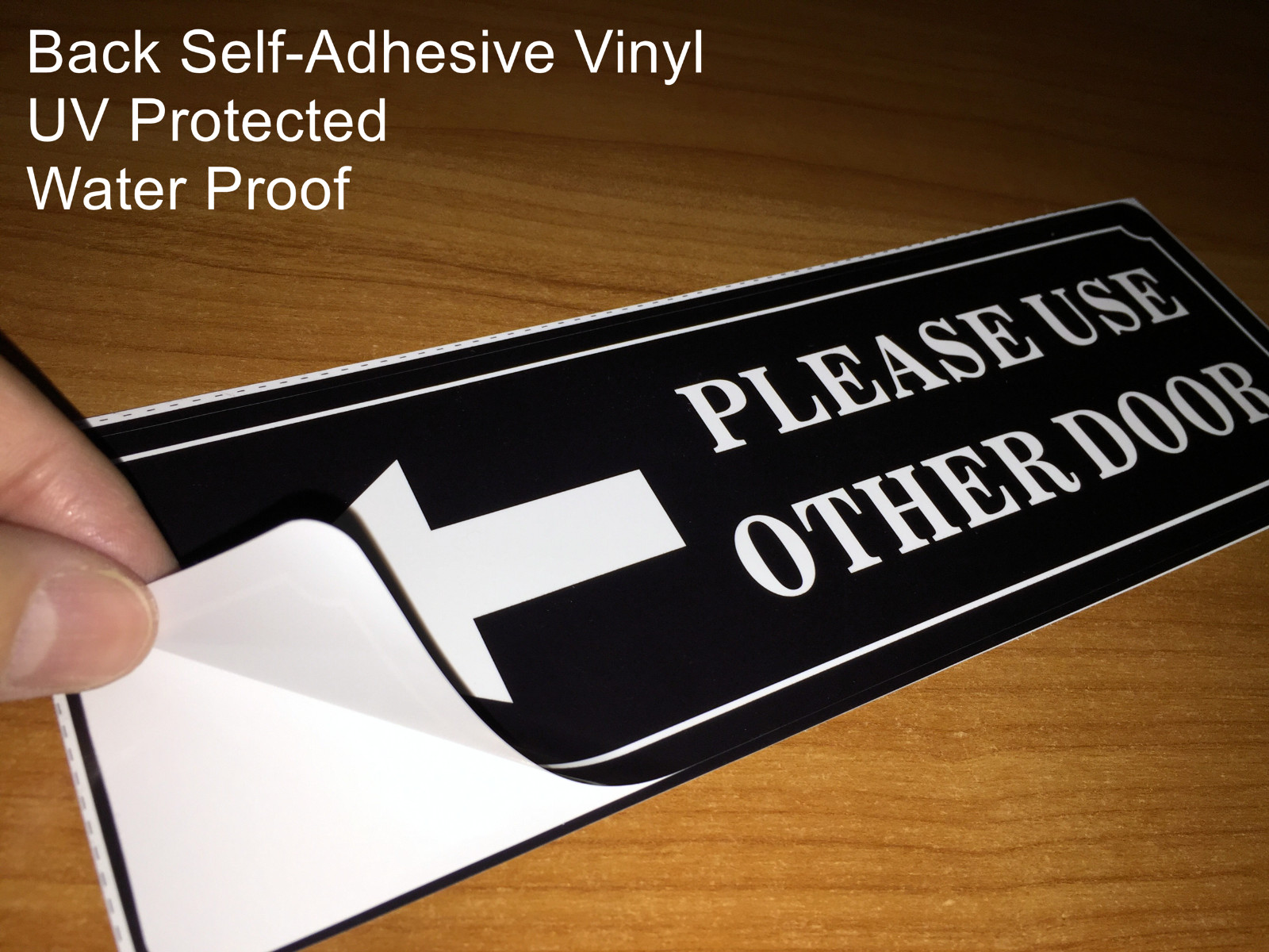 (2 Pack) 9″ X 3″ PLEASE USE OTHER DOOR Sign Back Self Adhesive Vinyl Sticker