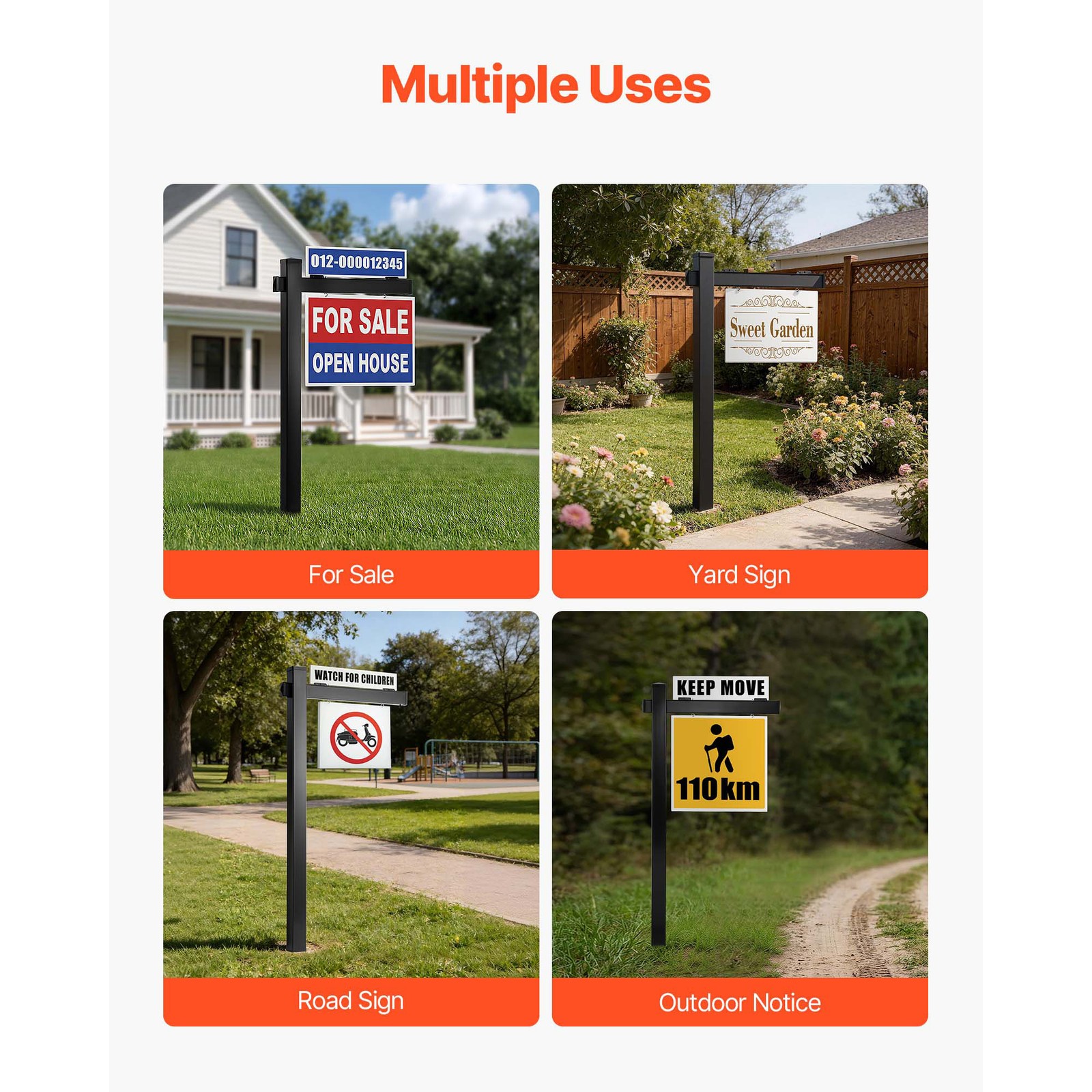 Uimoso Real Estate Sign Post PVC Realtor Yard Sign Holder 6 ft Black for Outdoor