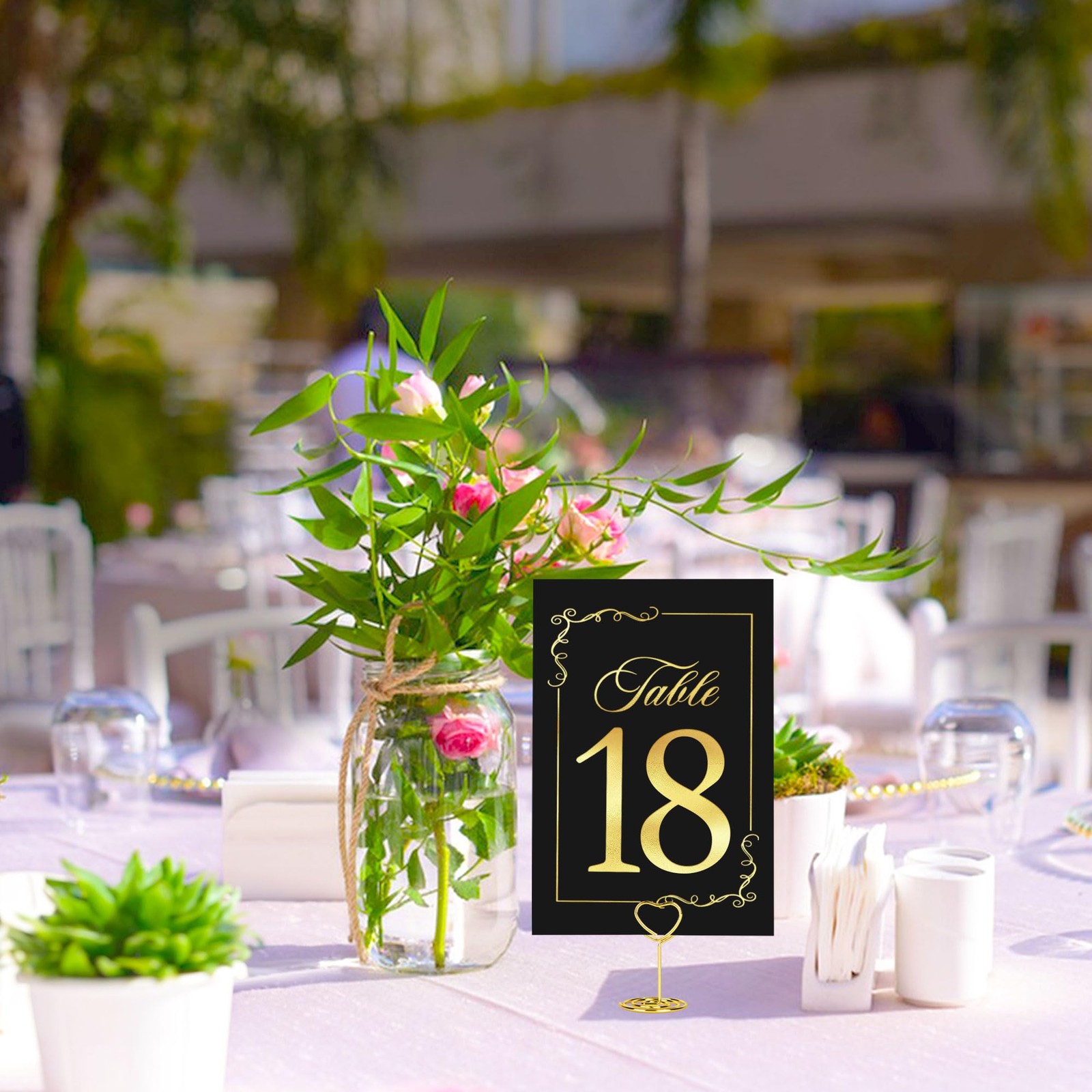 31 Sets Wedding Table Number Holders, Black Gold, Metal, Rectangular Pedestal…