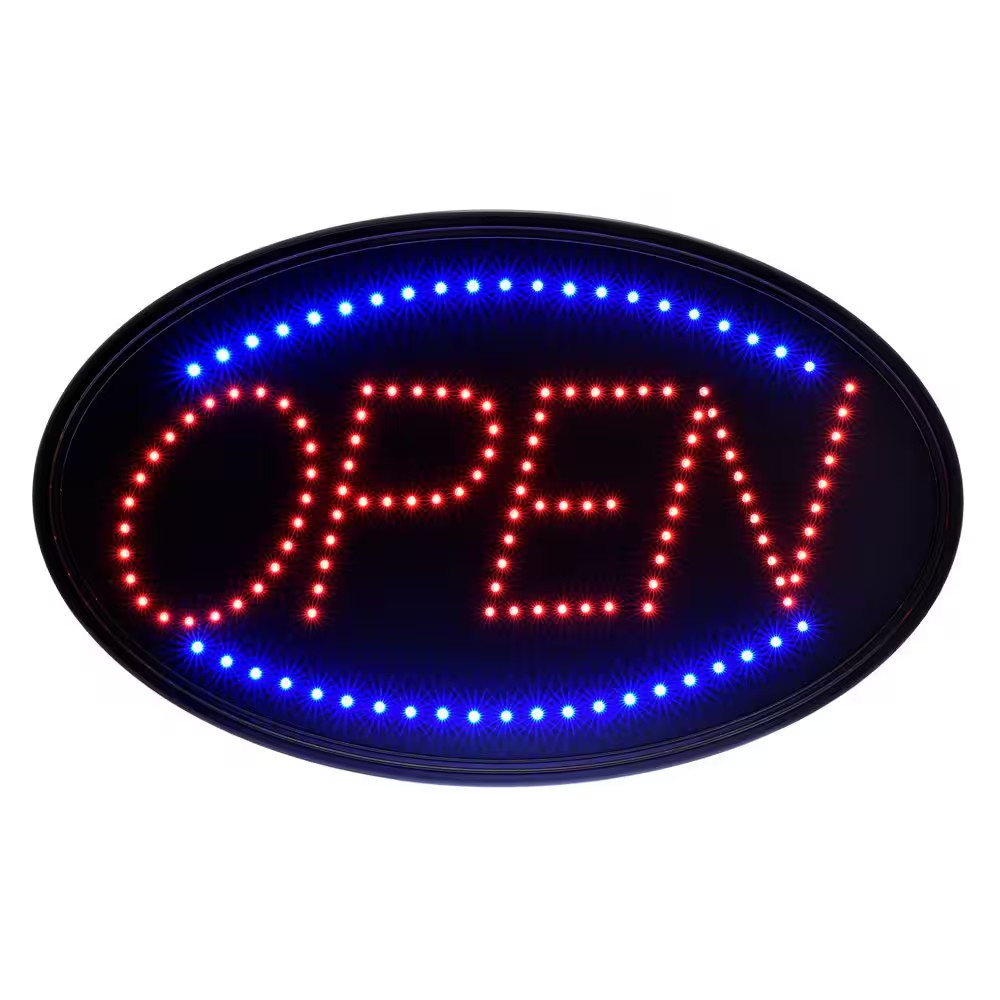 23 In. X 14 In. LED Oval Open Sign with Hanging Chain, Bright High Visibility