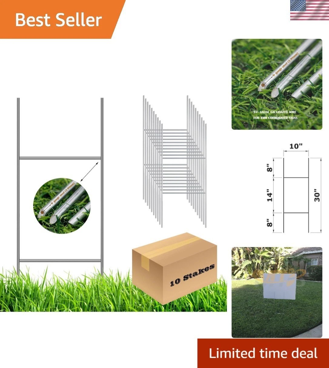 30×10 Inch Galvanized Wire Sign Stakes – 10 Pack for Effortless Installation