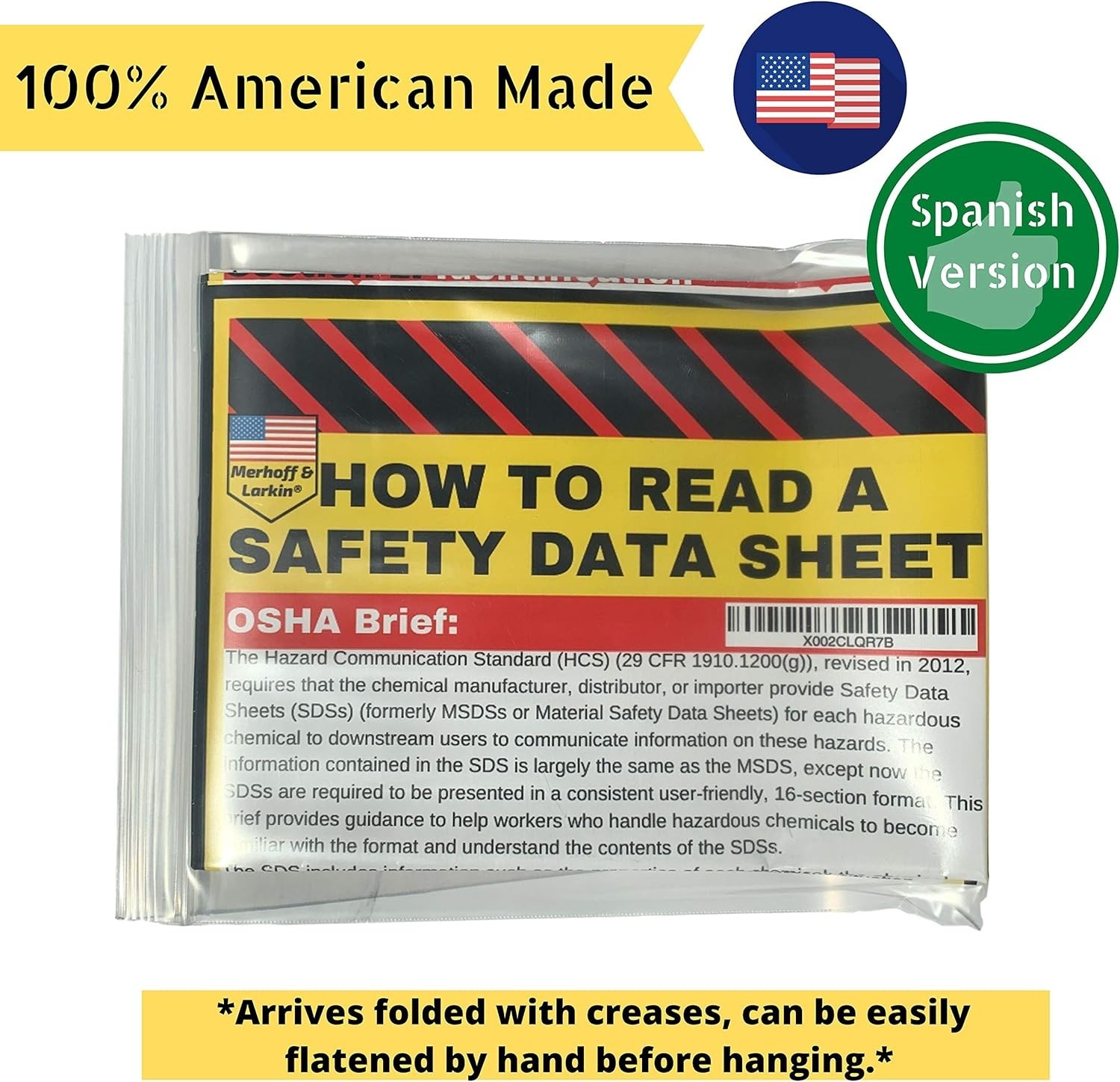 Safety Data Sheet (SDS/MSDS) Poster 36 X 24 Inch – English & Spanish