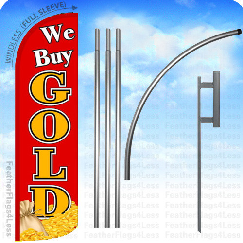 WE BUY GOLD – WINDLESS Swooper Feather Banner Sign Flag 15′ KIT rq