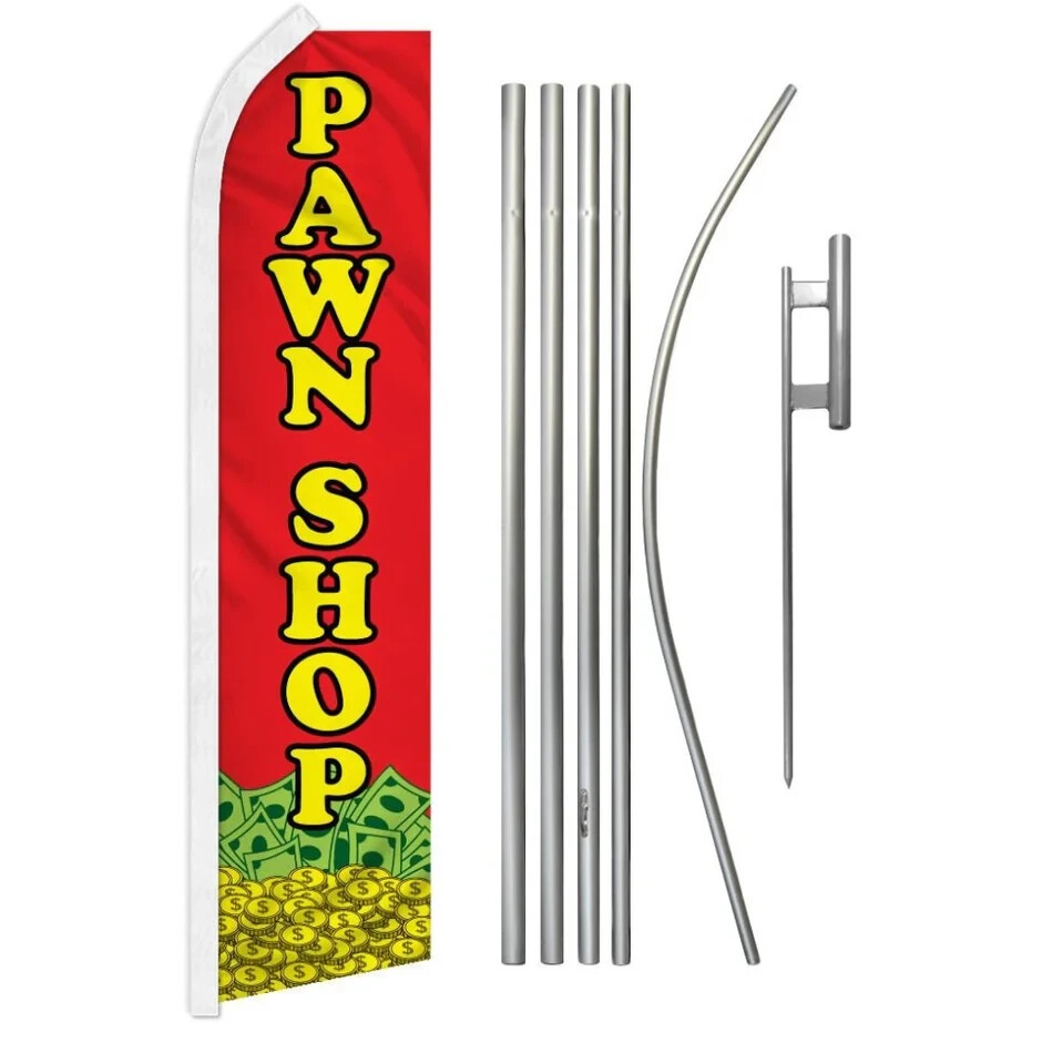 Pawn Shop We Buy Gold ATM Variations Swooper Advertising Banner Flag Pole Kits