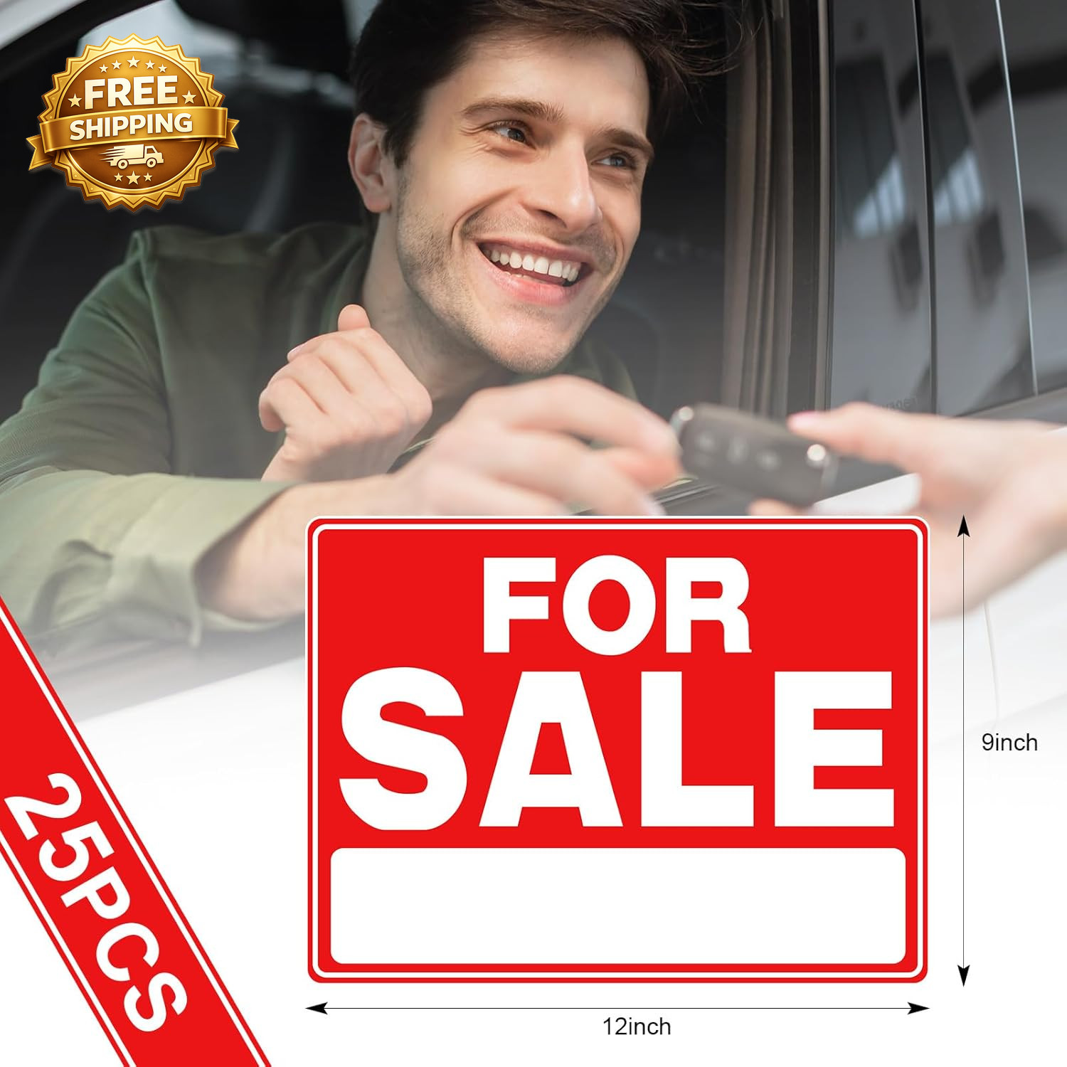 25 Pcs for Sale Signs for Car 9 X 12 Inches Auto Sales Signs Vehicle Houses Sale