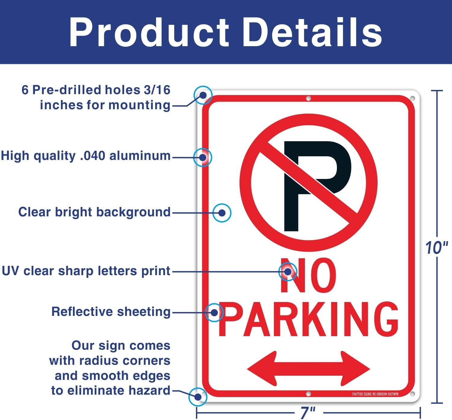 (2 Pack) No Parking Sign with Symbol with Arrows Sign, 10 X 7 Inches Reflective