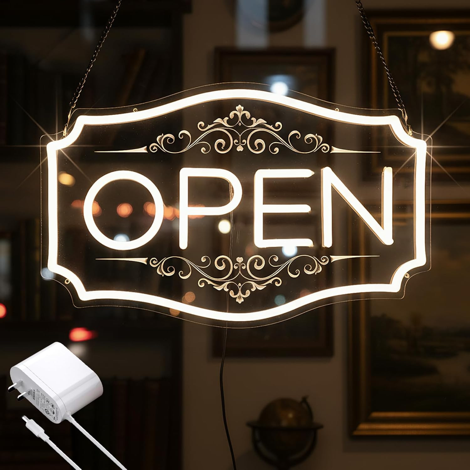 Open Sign for Business, LED Dimmable Neon Open Sign with 12V/2A Adapter, 16.5″ X