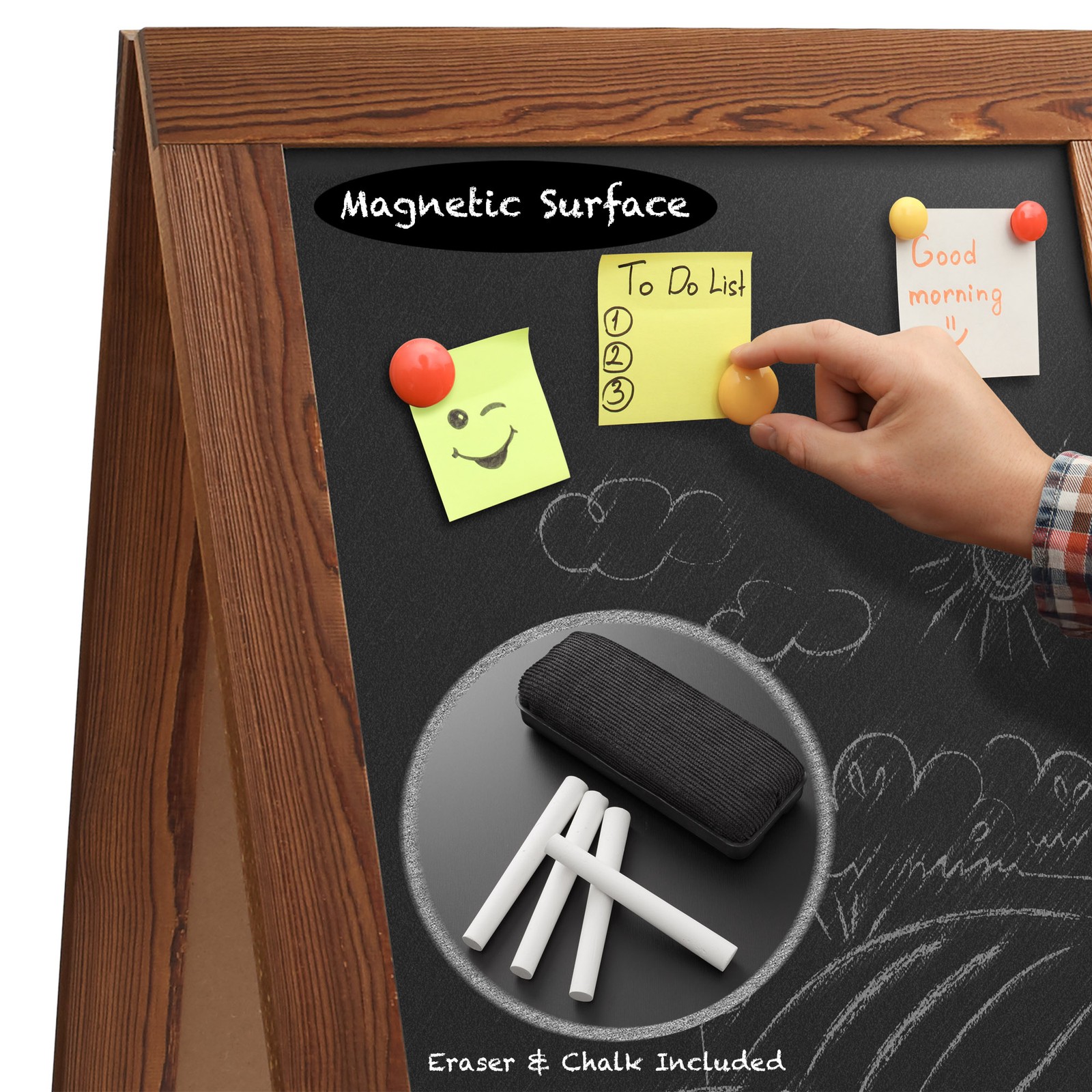 A Frame Chalkboard Sign, 40″x20″ Double-Sided Magnetic Menu Board, Rustic Brown