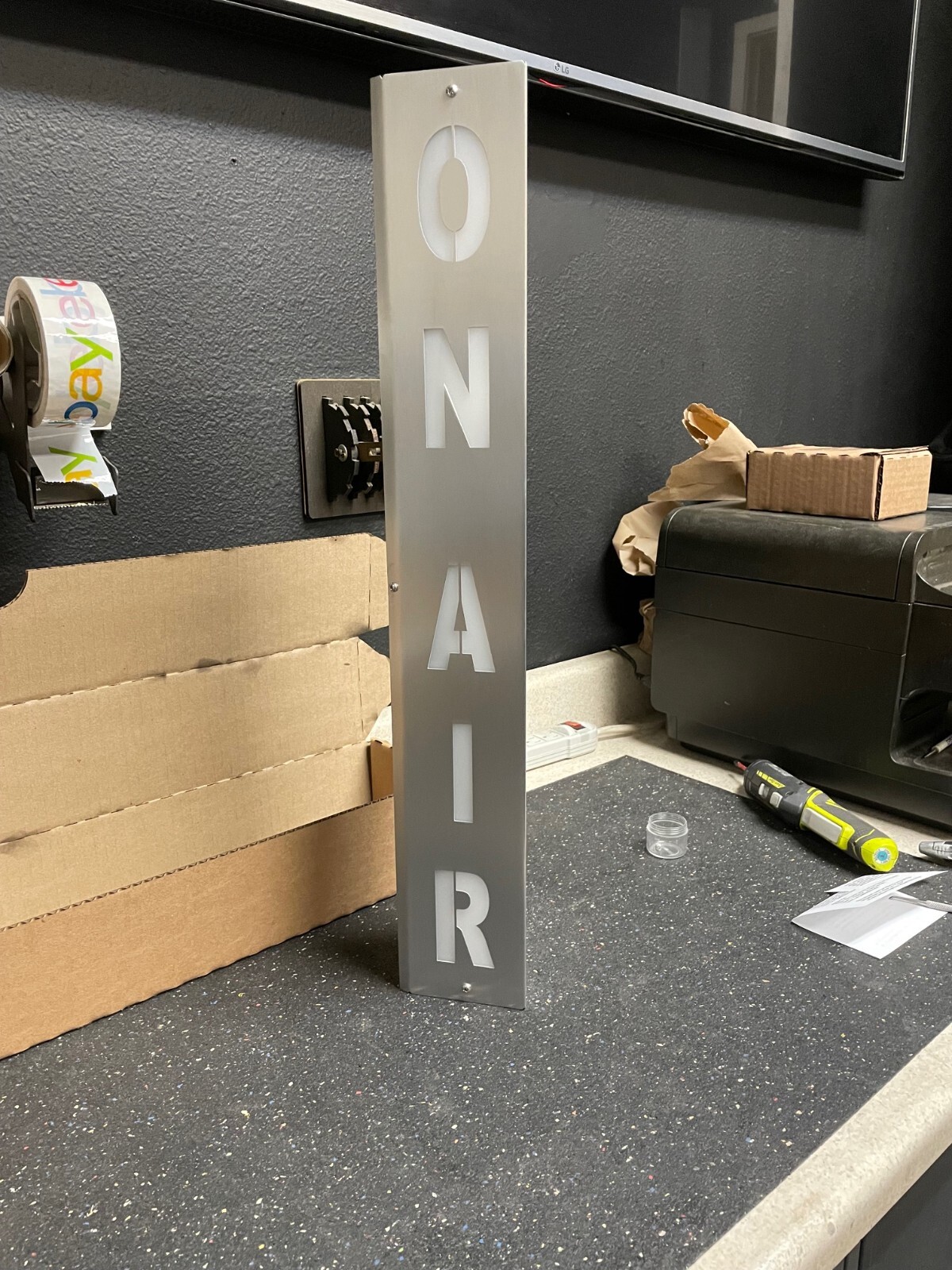 “ON AIR” sign. Commercial duty. 24 inch. Aluminum. 120V. Remote & Bluetooth