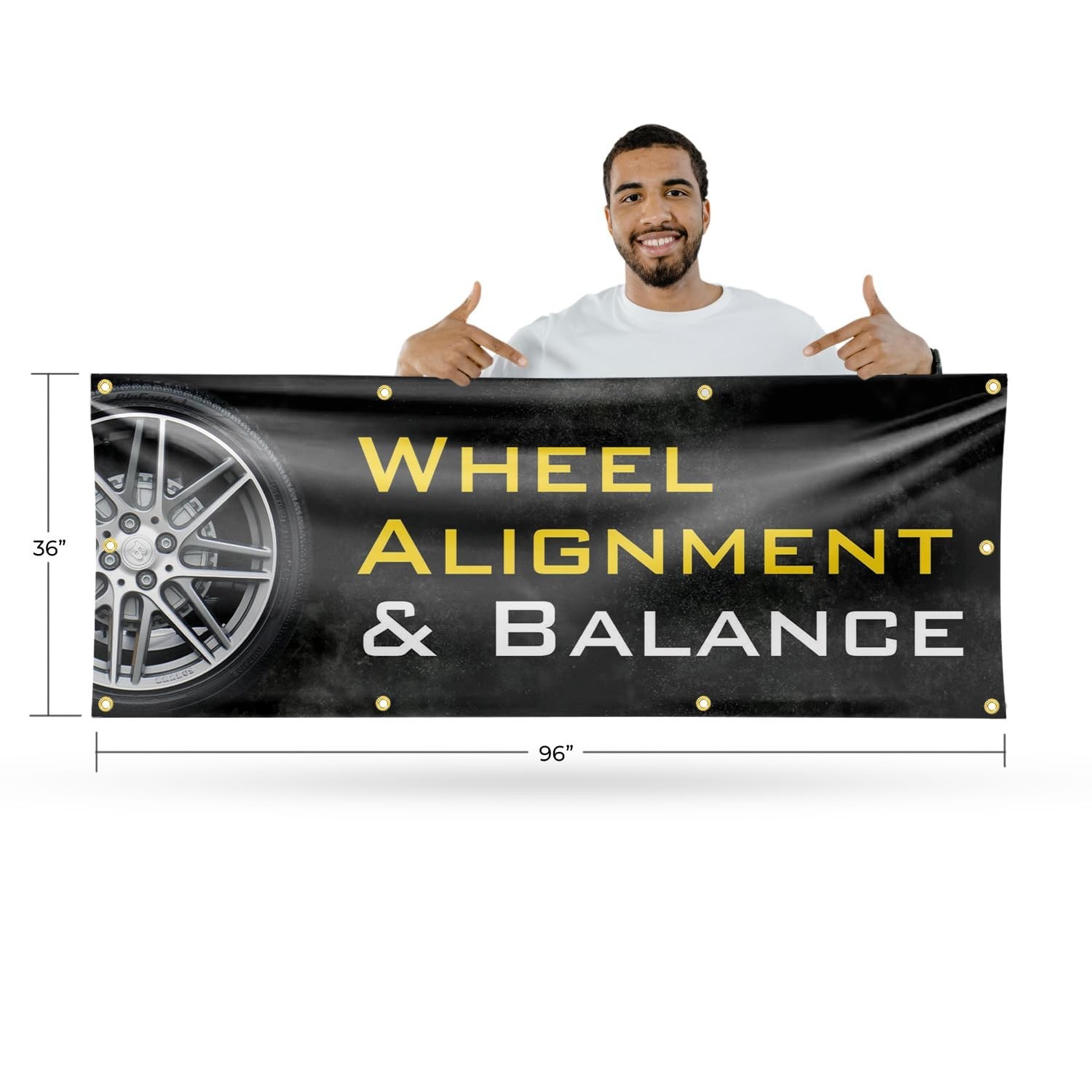 SignMission B-96-30940 Wheel Alignment & Balancing Banner 36″ x 96″ 13 oz Vinyl