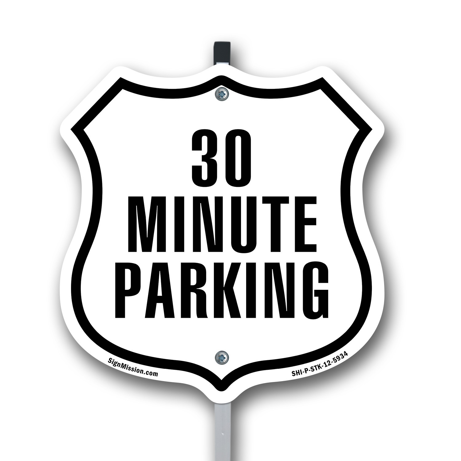30 Minute Parking Shield Shaped Sign With Stake Crafted in the USA