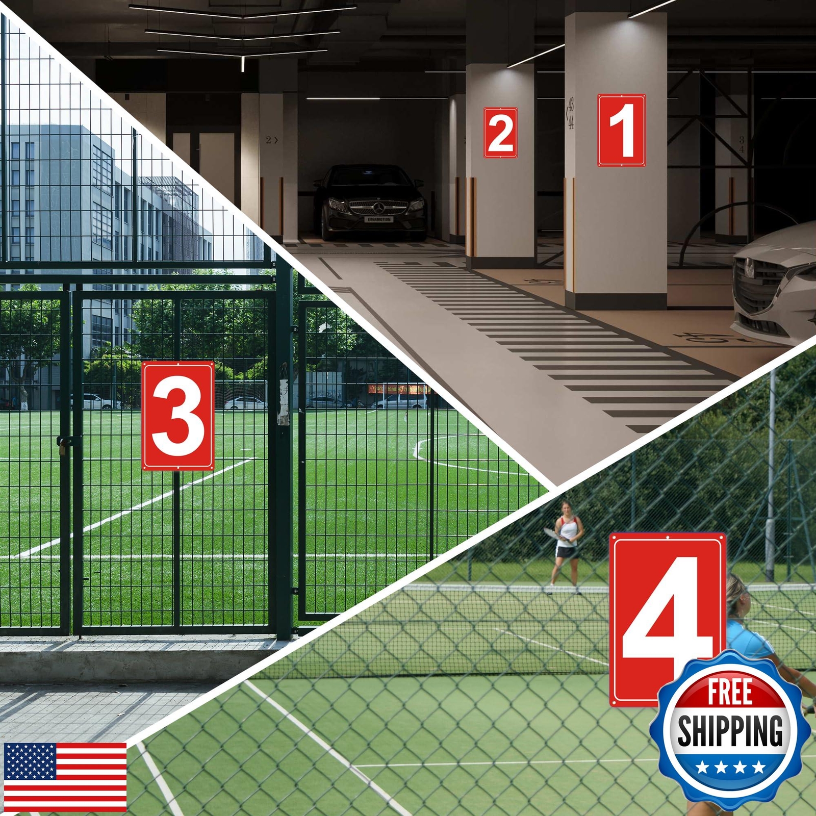 Numbered Sign 0, Aluminum Number Signs for Tennis Court, 12×8 inches Signage