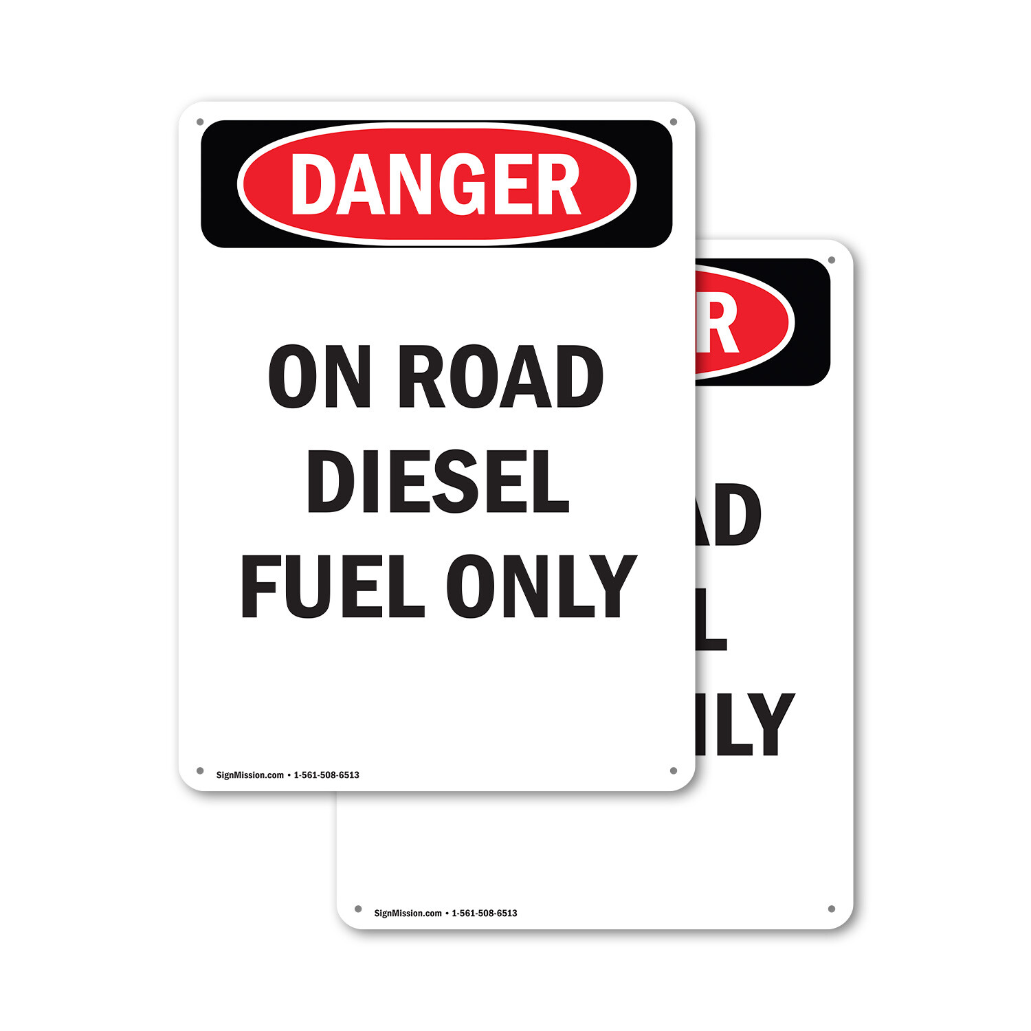 (2 Pack) Portrait On Road Diesel Fuel Only OSHA Danger Sign Decal Metal Plastic