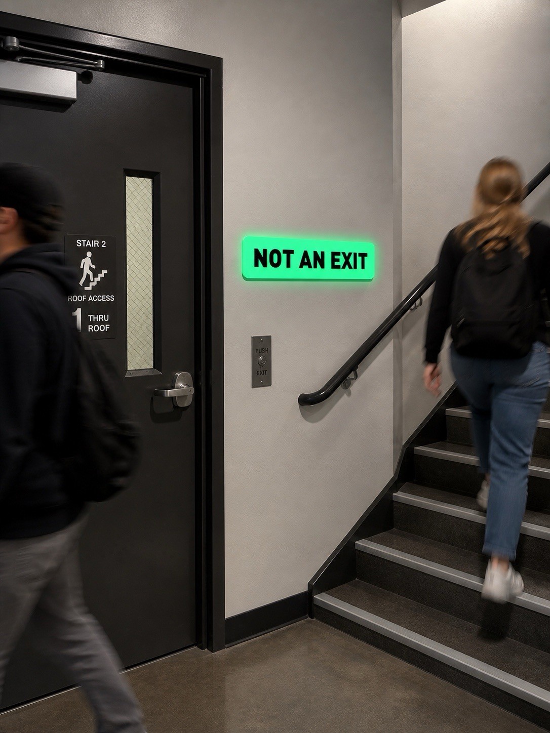 Glow-in-the-dark NOT AN EXIT Door Sign Wall Mounted White Green Black 10×2 1/2in